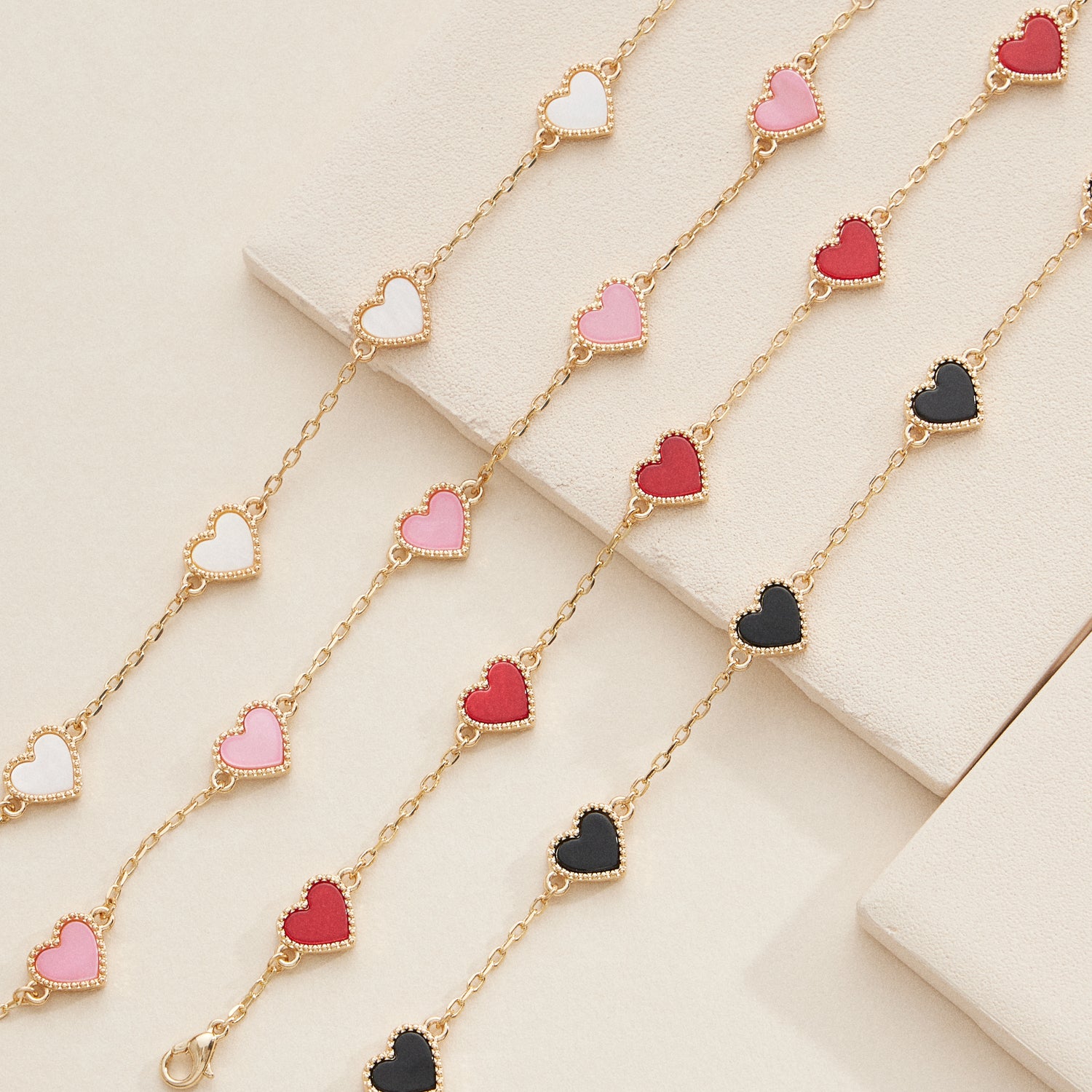 Elegant Gold Heart Charm Bracelets with Vibrant Enamel