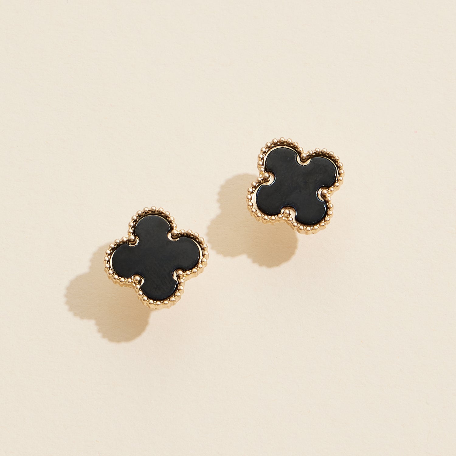 Gold Beaded Shell Inlay Stud Earrings