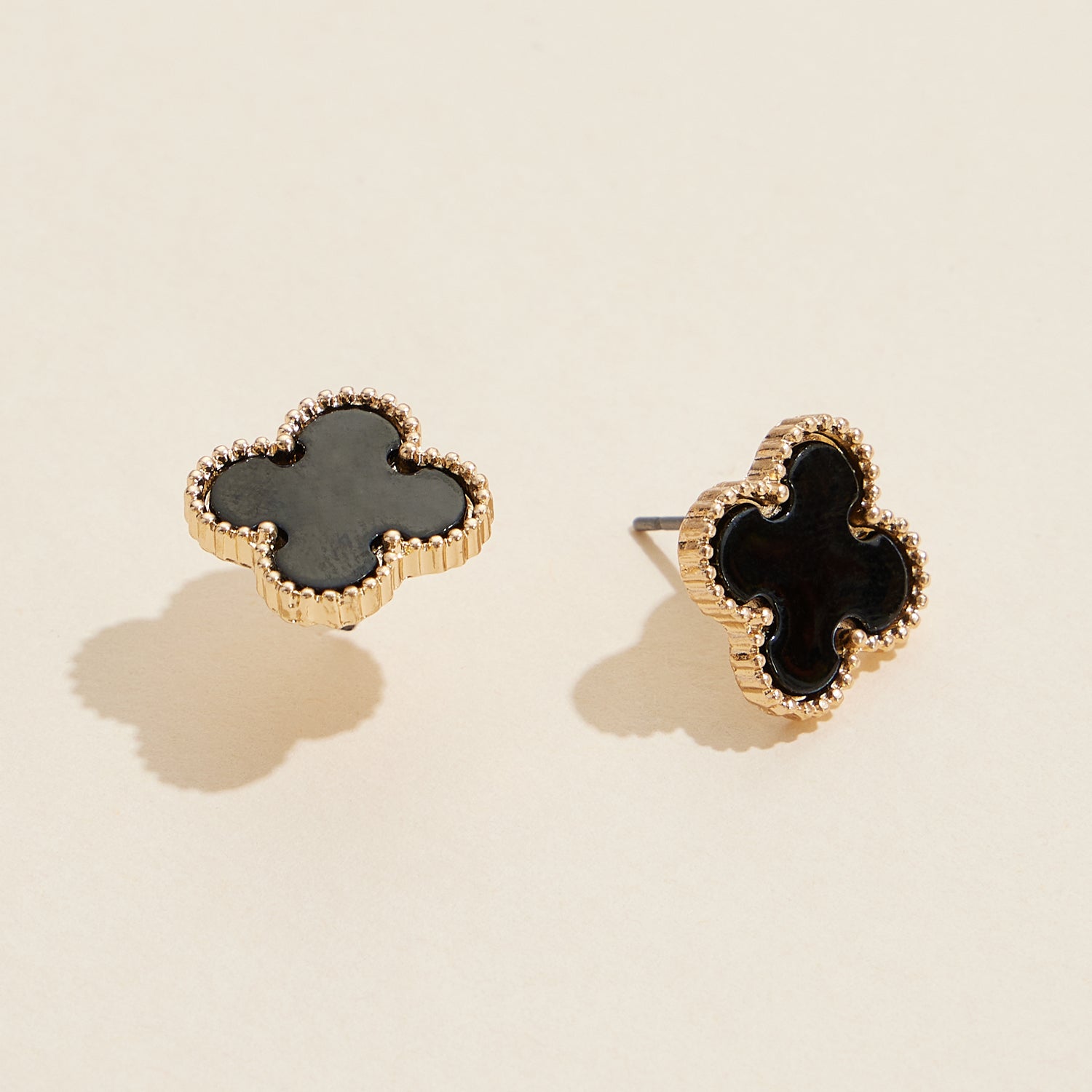 Gold Beaded Shell Inlay Stud Earrings