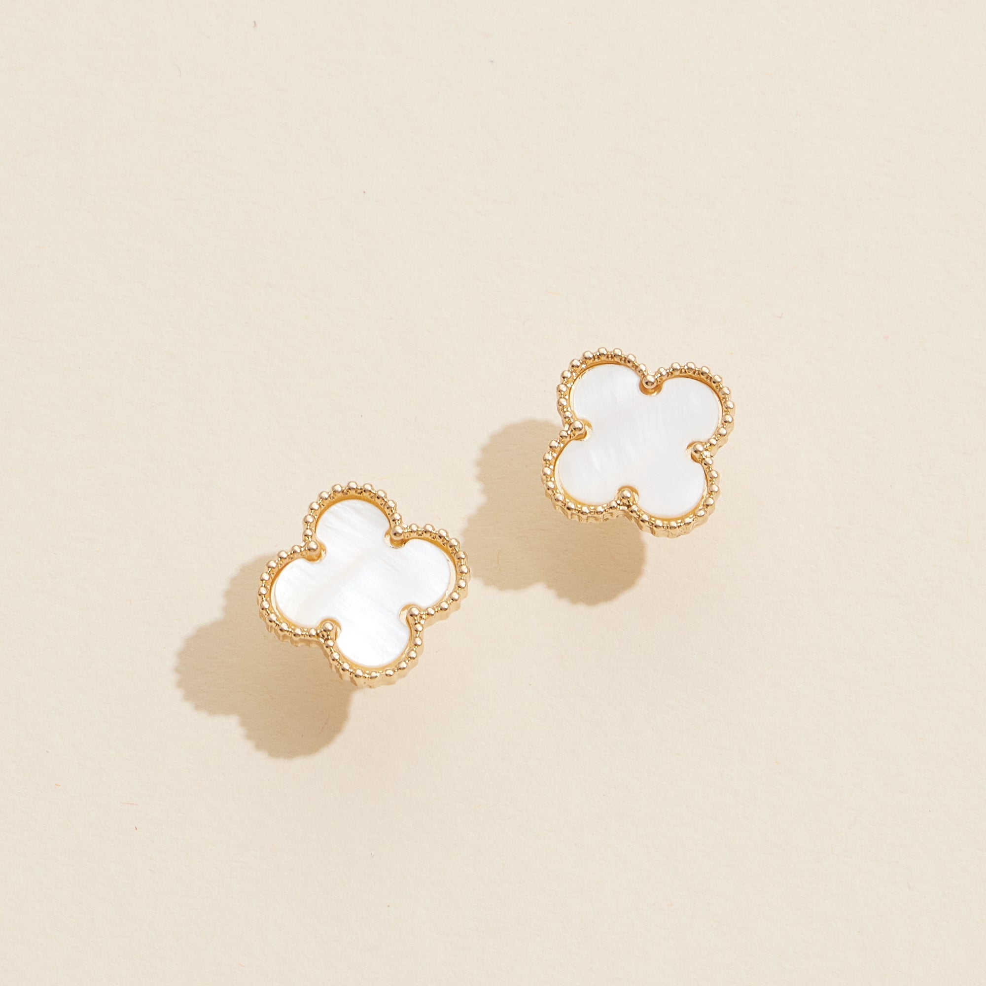 Gold Beaded Shell Inlay Stud Earrings