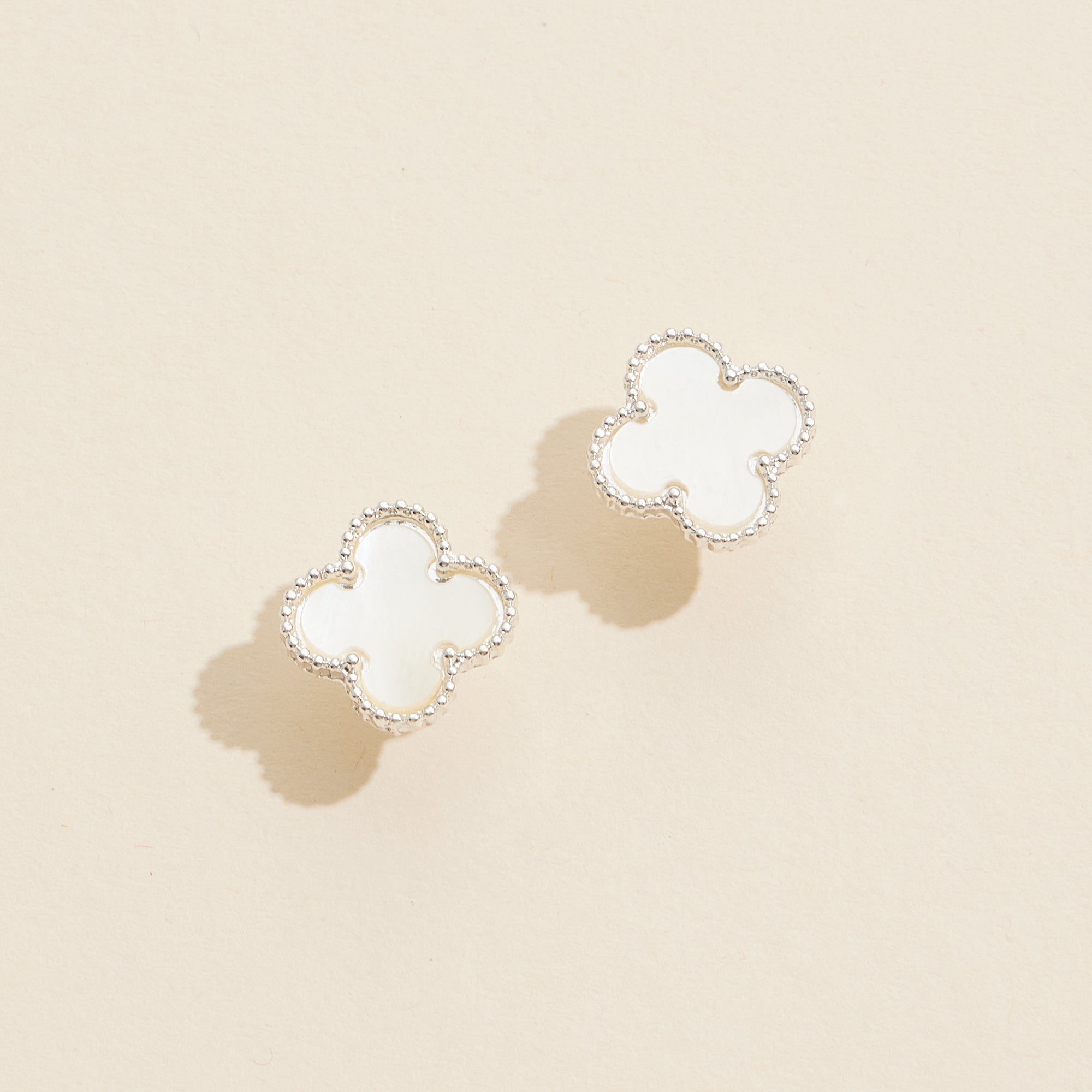 Gold Beaded Shell Inlay Stud Earrings