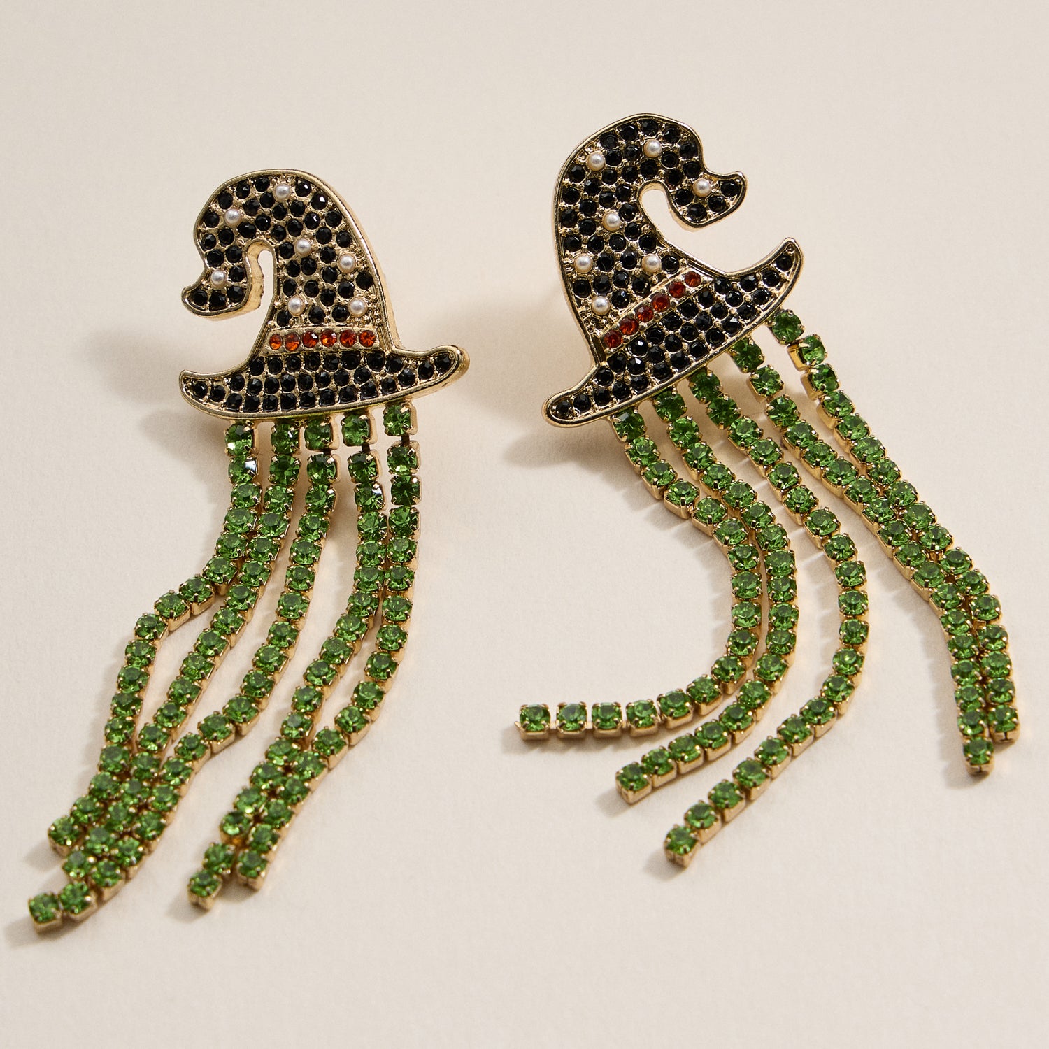 Halloween Witch Hat Rhinestone Dangling Earrings