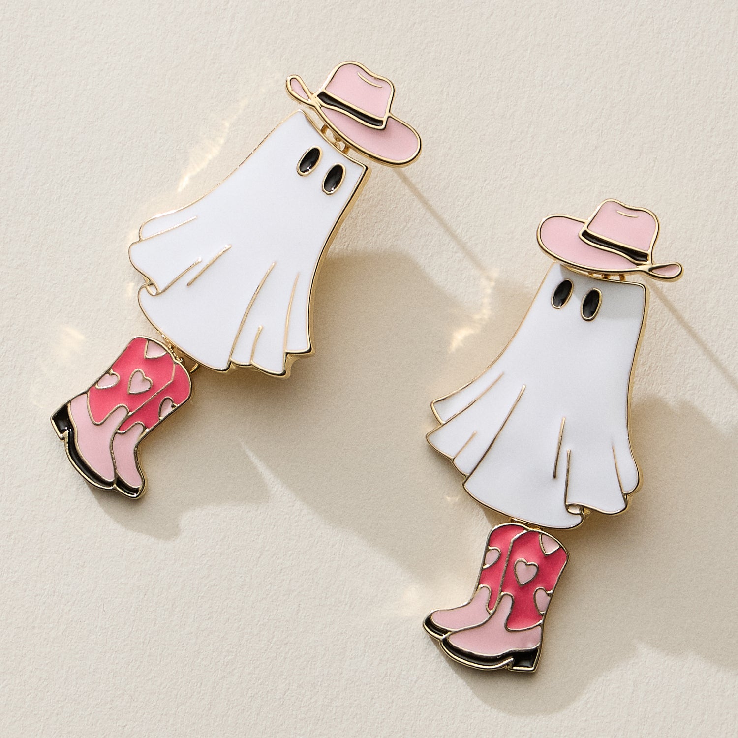 Cowgirl Ghost Enamel Earrings with Pink Boots