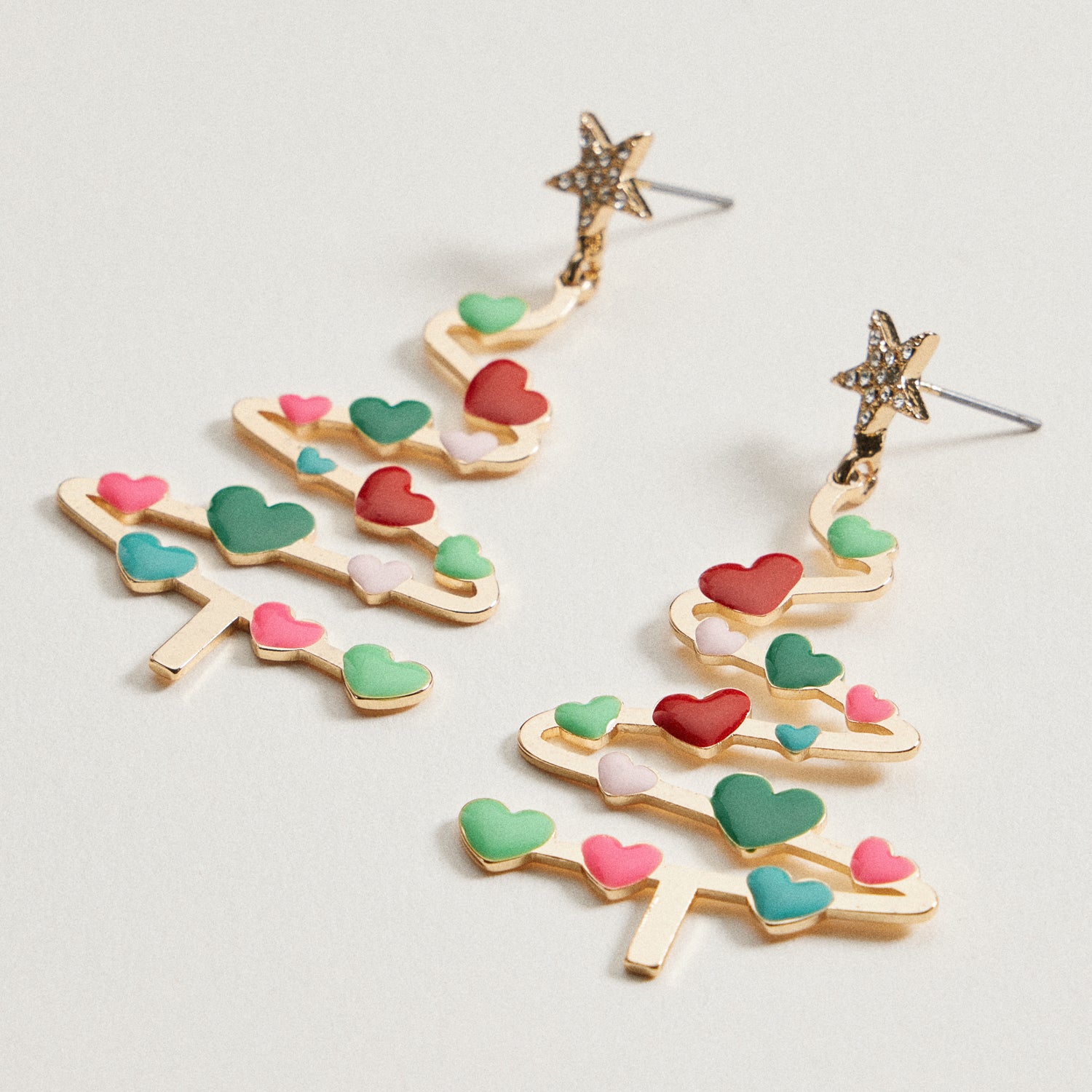 Christmas Tree & Hearts | Dangling Earrings