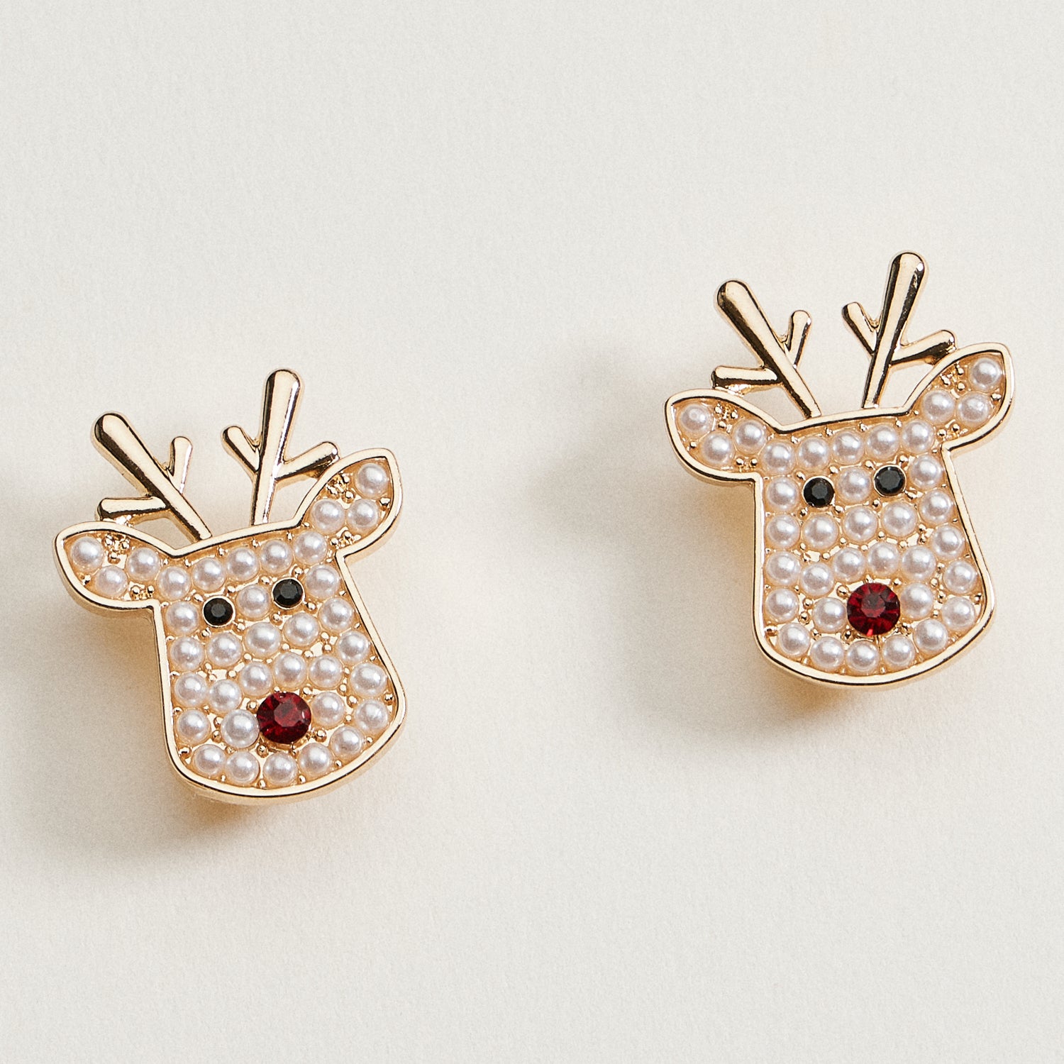 Pearl Reindeer Stud Earrings | Holiday Christmas Earrings