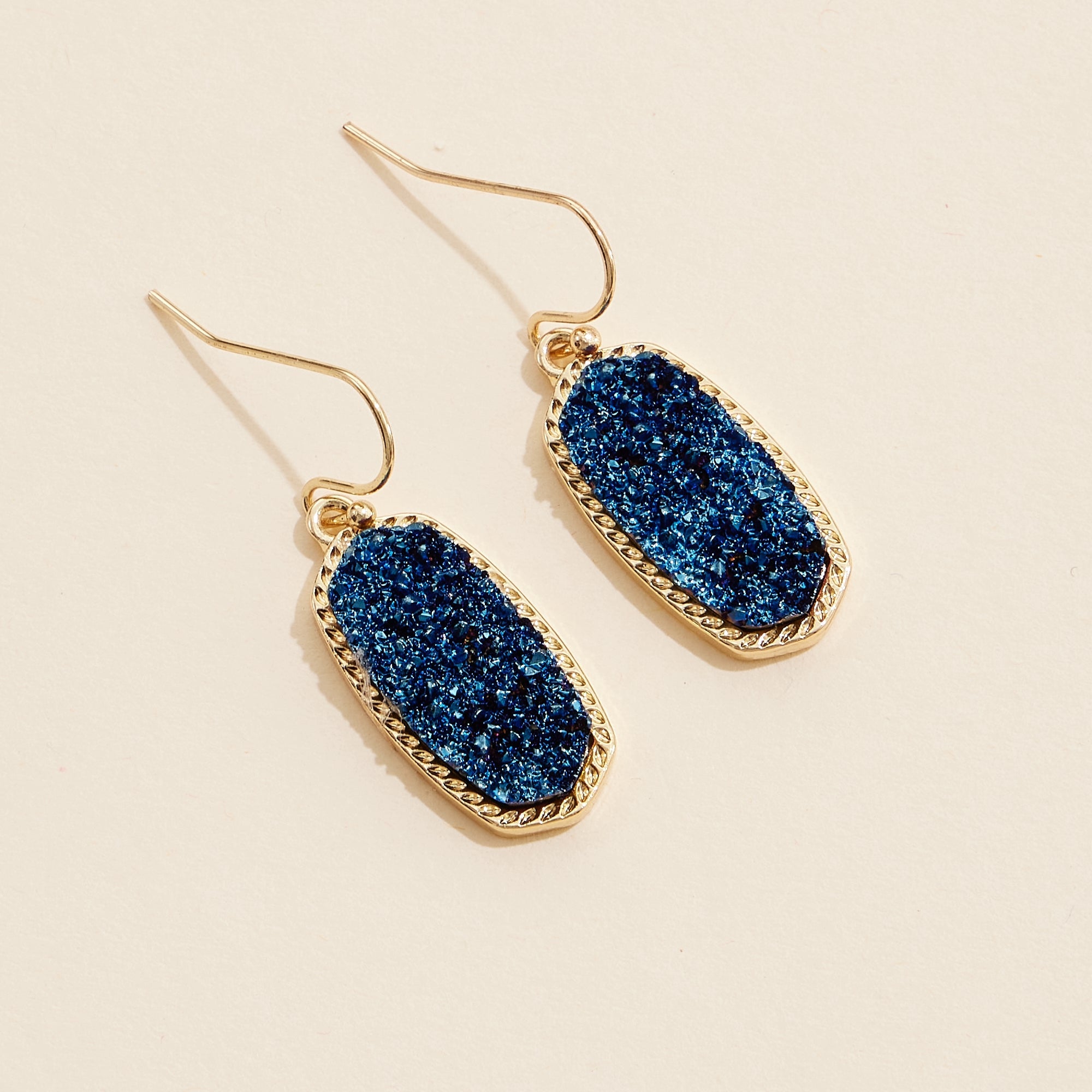 Oval Druzy Stone Elegant Drop Earrings - Frem
