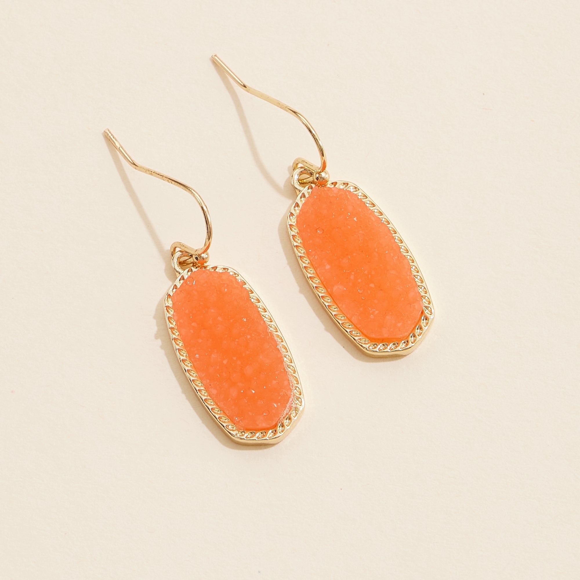 Oval Druzy Stone Elegant Drop Earrings - Frem