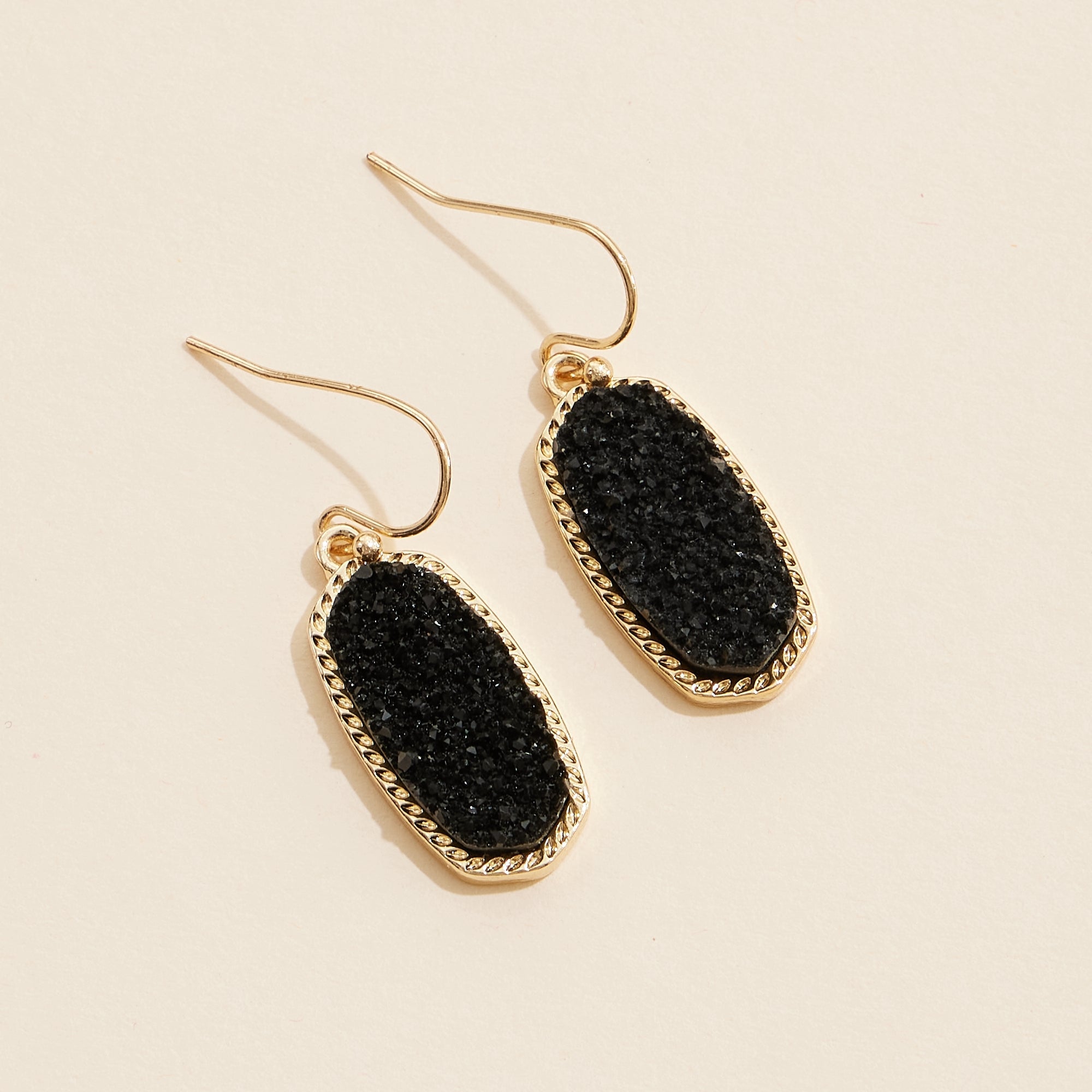 Oval Druzy Stone Elegant Drop Earrings - Frem
