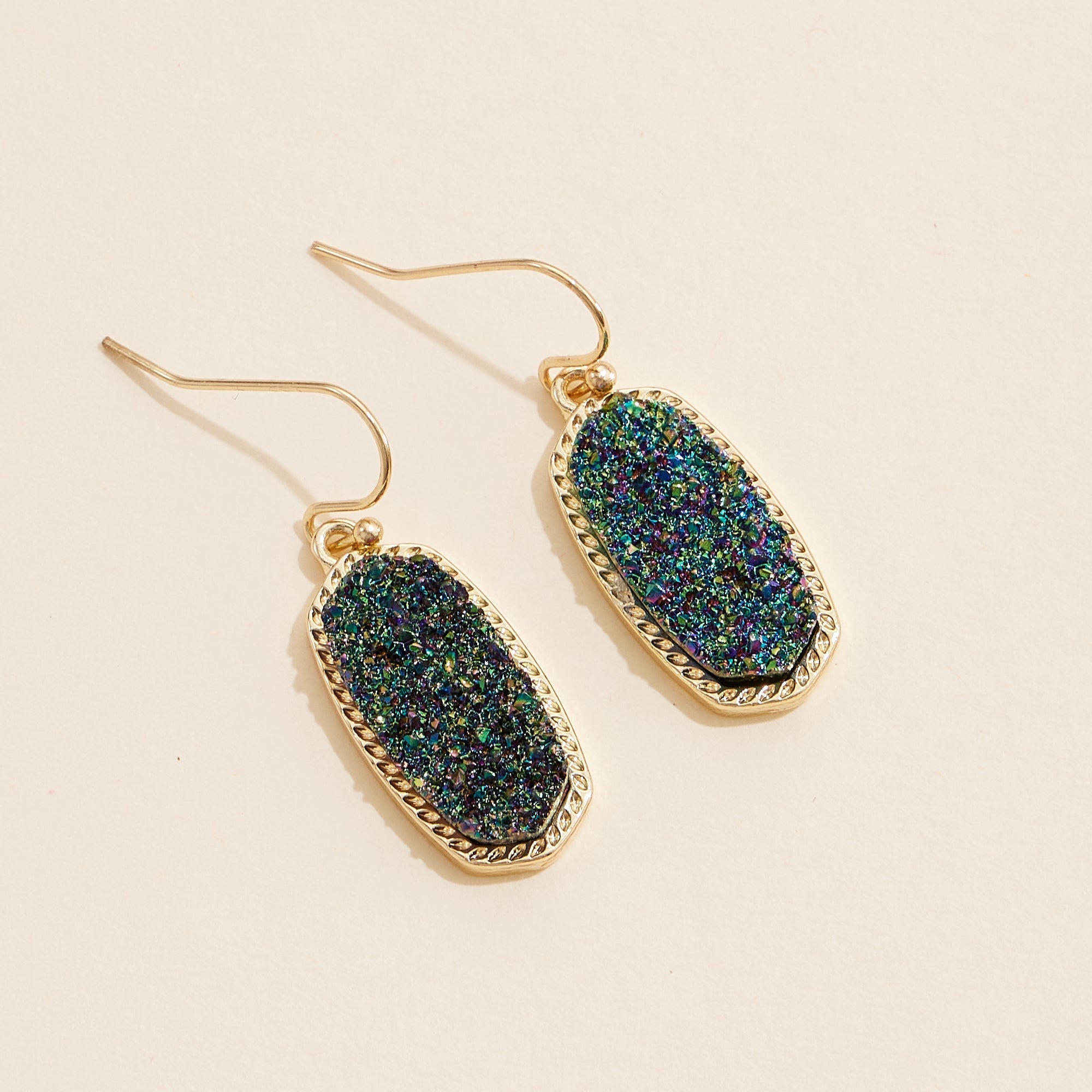 Oval Druzy Stone Elegant Drop Earrings - Frem