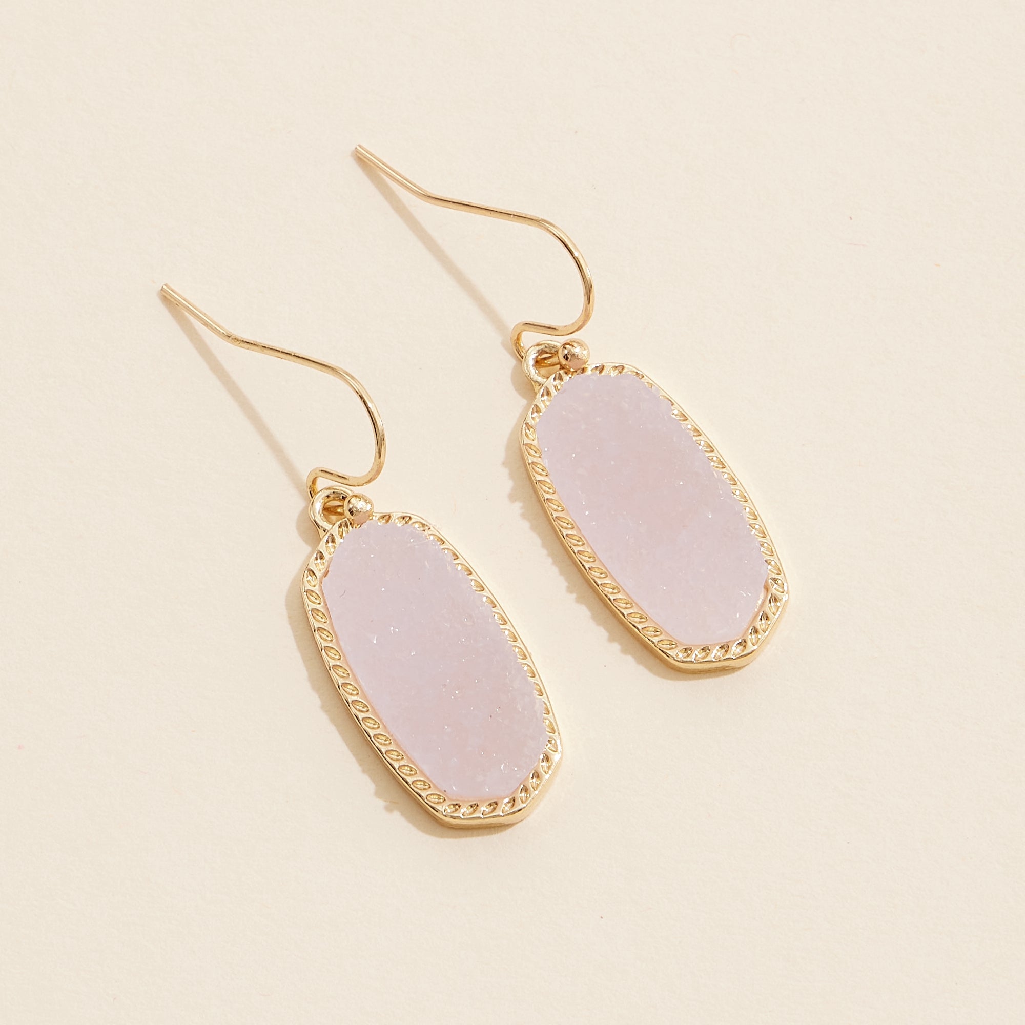 Oval Druzy Stone Elegant Drop Earrings - Frem