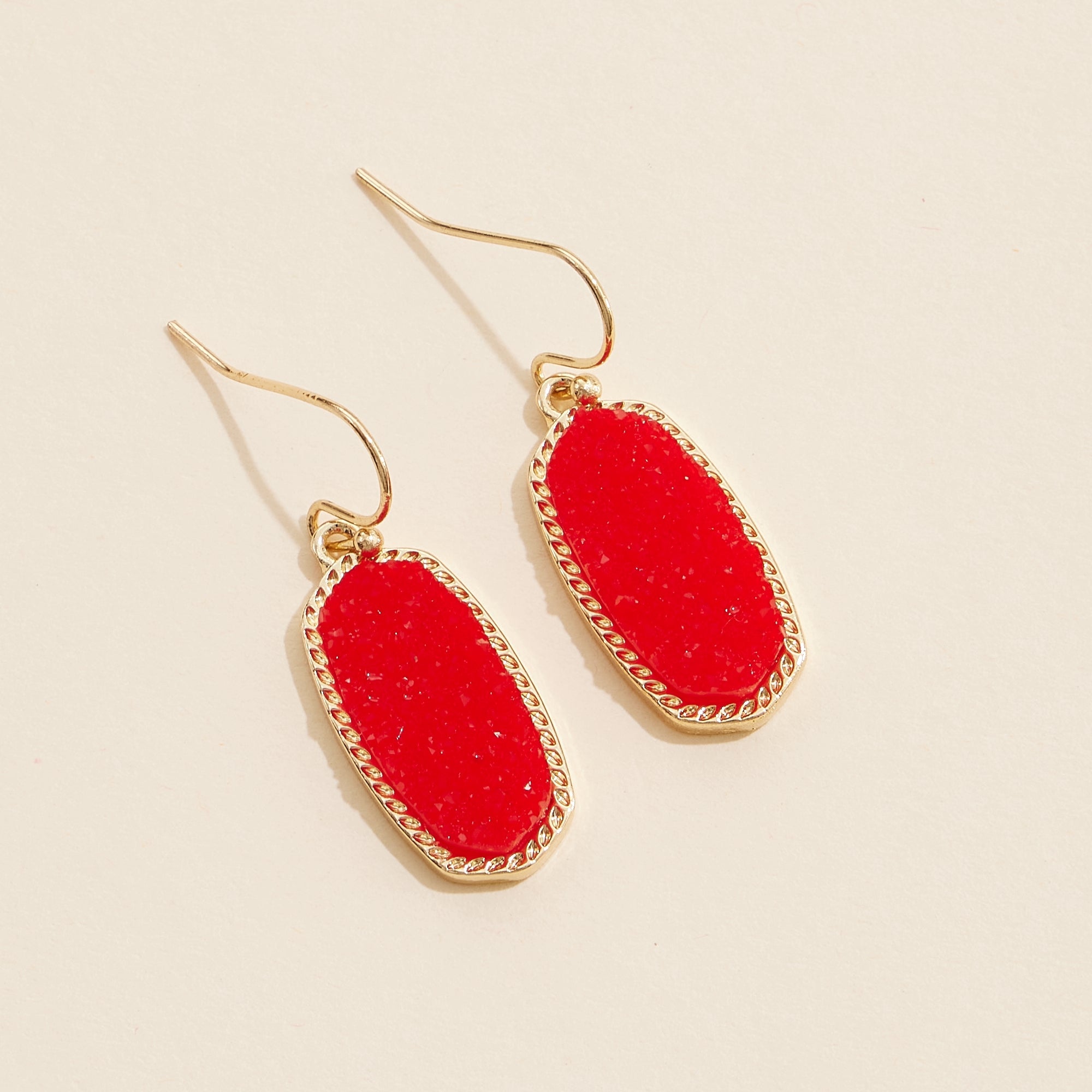 Oval Druzy Stone Elegant Drop Earrings - Frem
