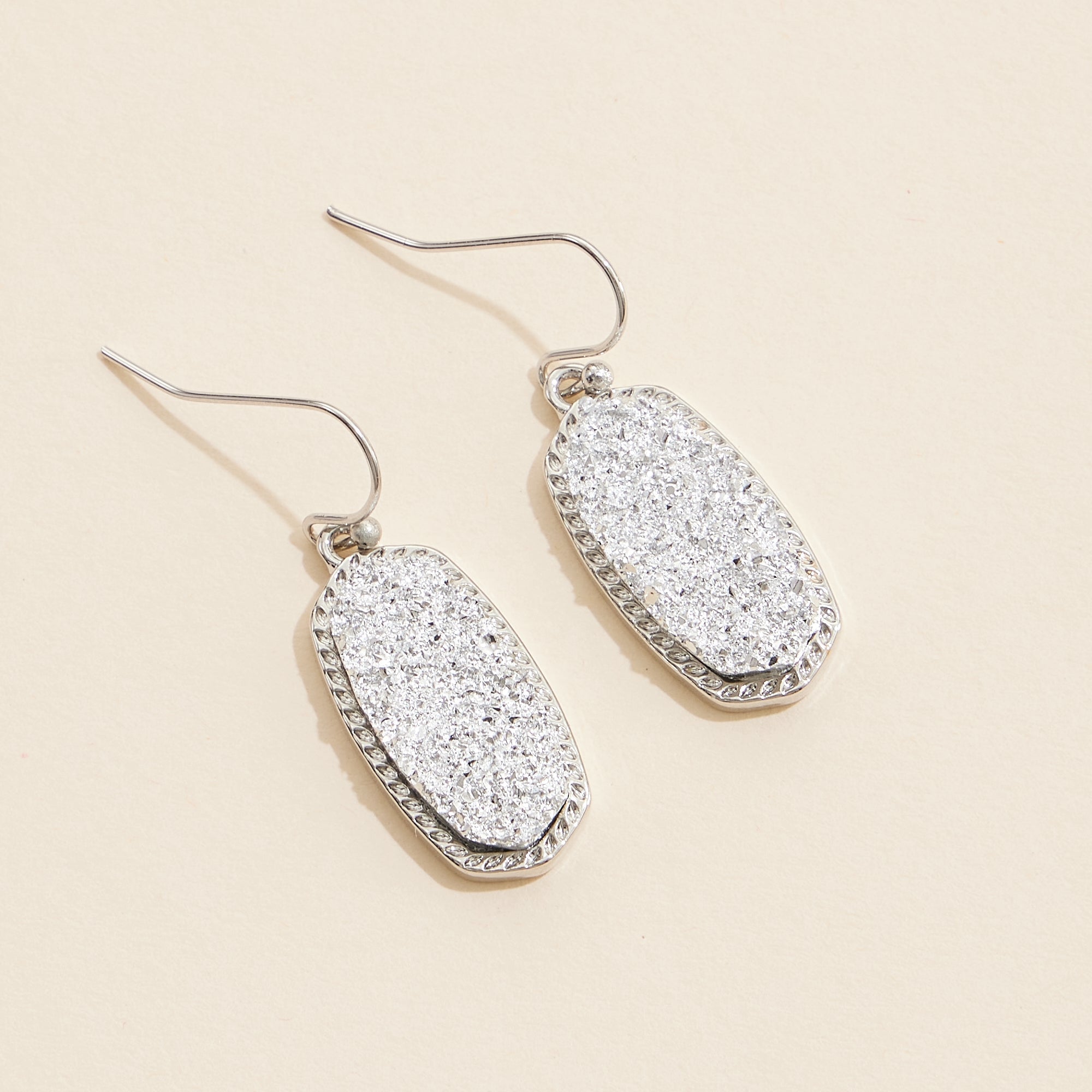 Oval Druzy Stone Elegant Drop Earrings - Frem