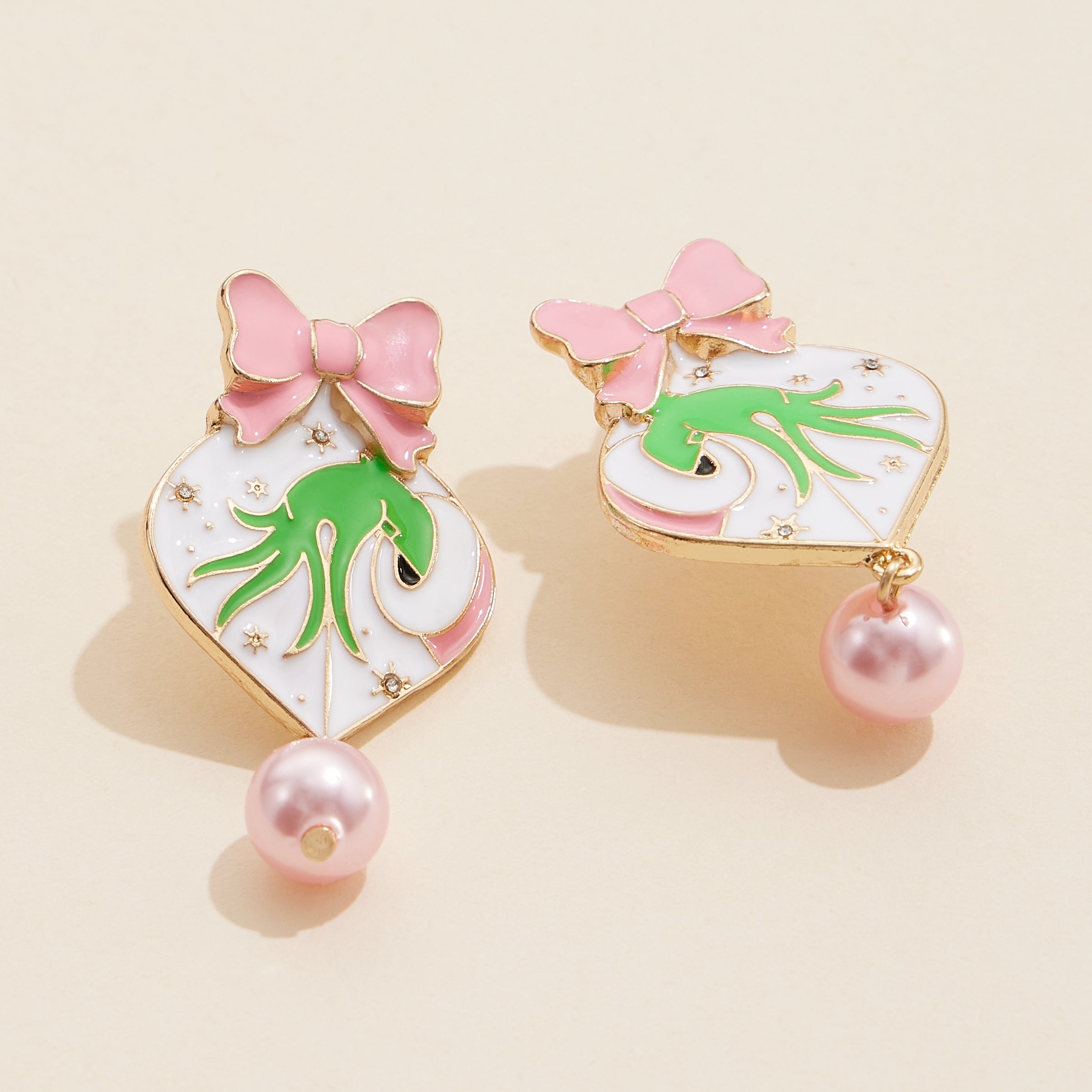 Christmas Ball & Green Monster Dangling Earrings - Frem