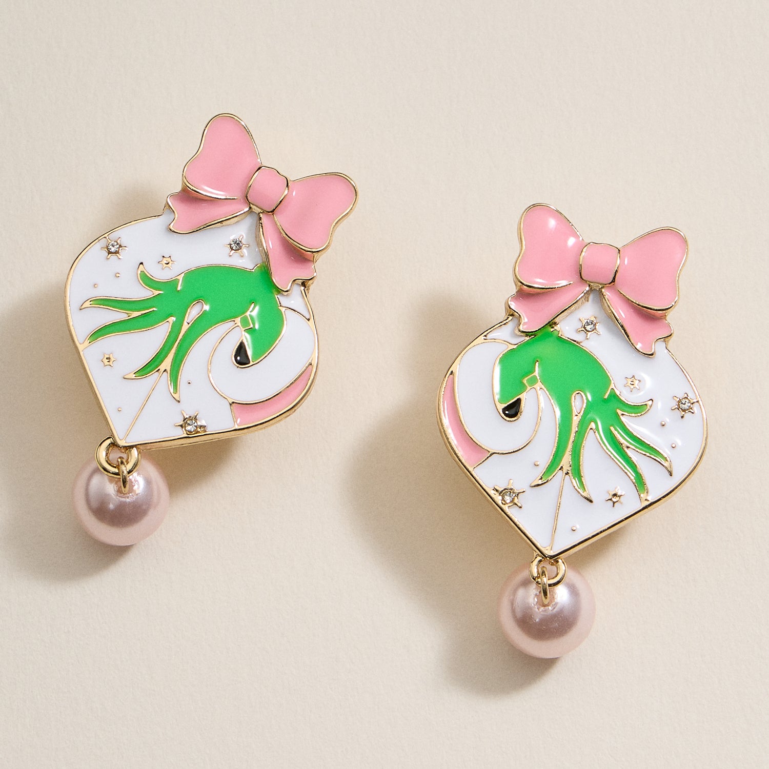 Christmas Ball & Green Monster Dangling Earrings - Frem