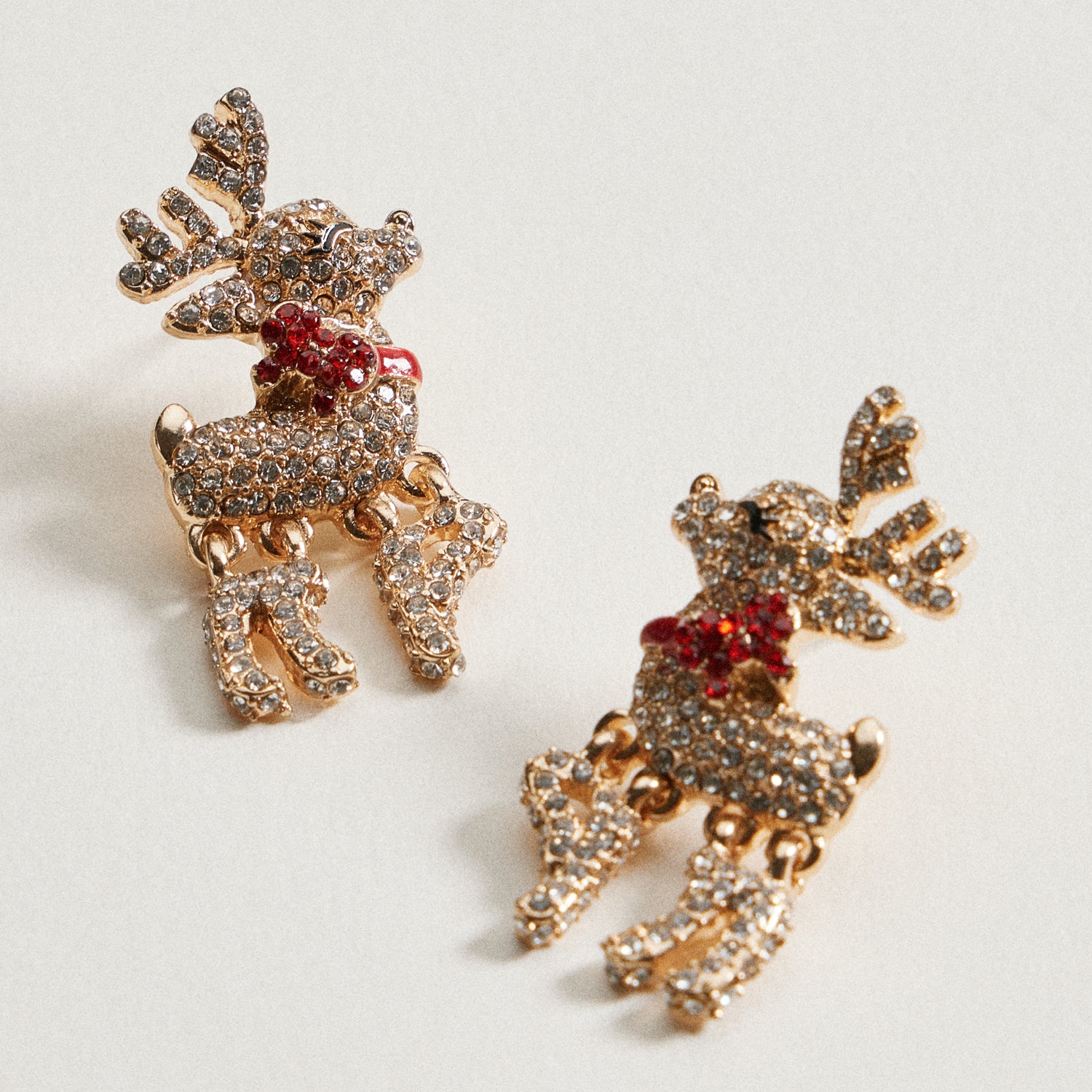 Rhinestone Reindeer Drop Earrings | Holiday Charm Design