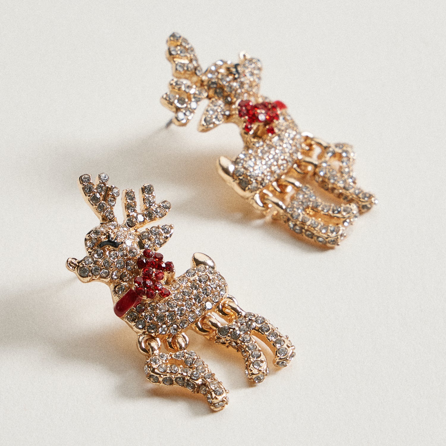 Rhinestone Reindeer Drop Earrings | Holiday Charm Design