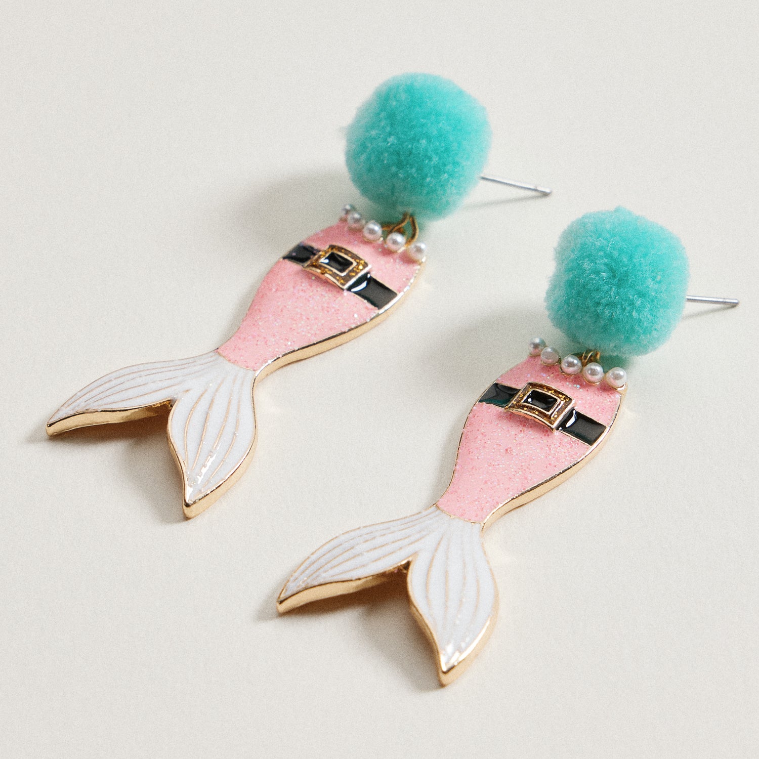 Glitter Santa Mermaid Dangle Earrings | Pom Pom Holiday Earrings