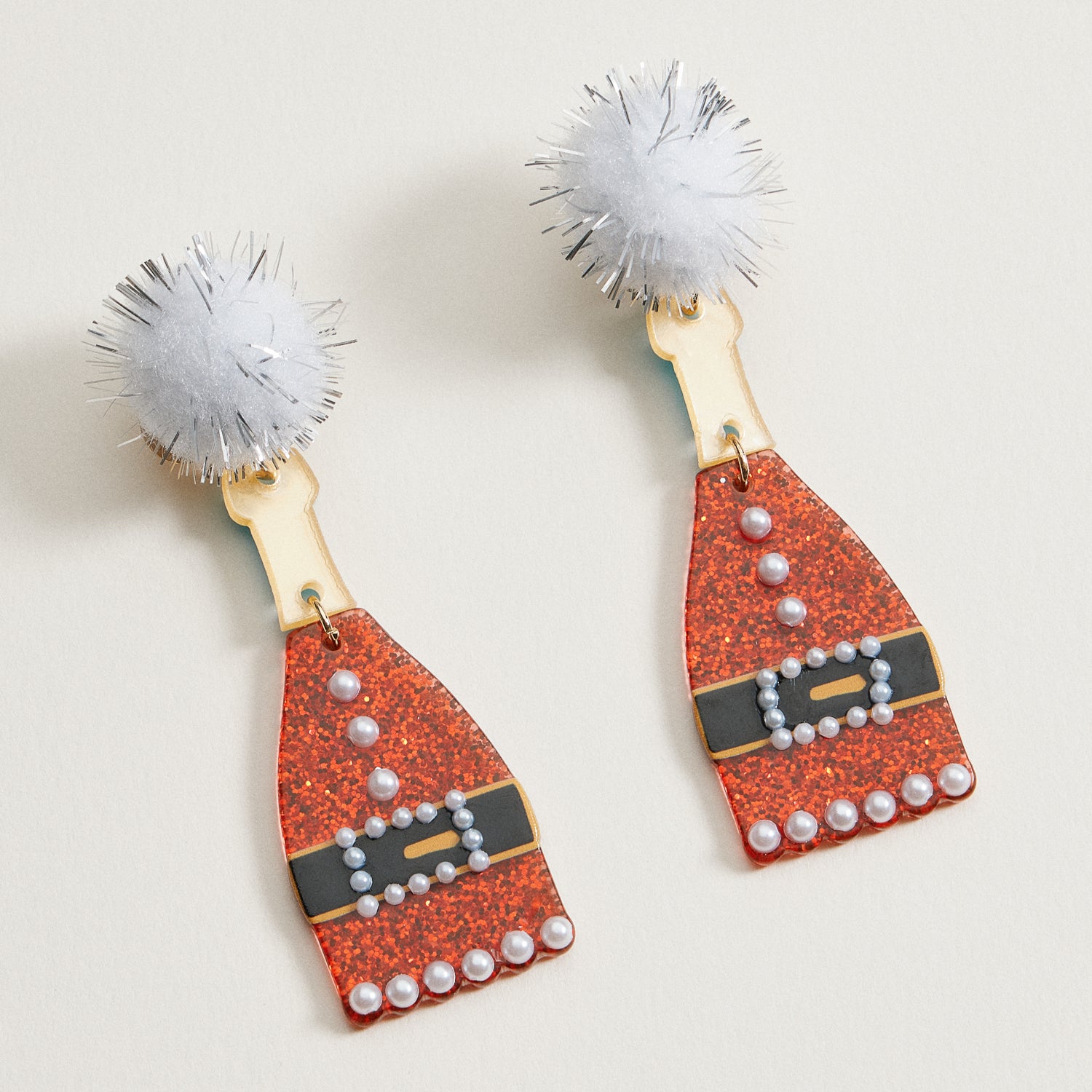Glitter Santa Coat Dangle Earrings | Pom Pom Holiday Earrings