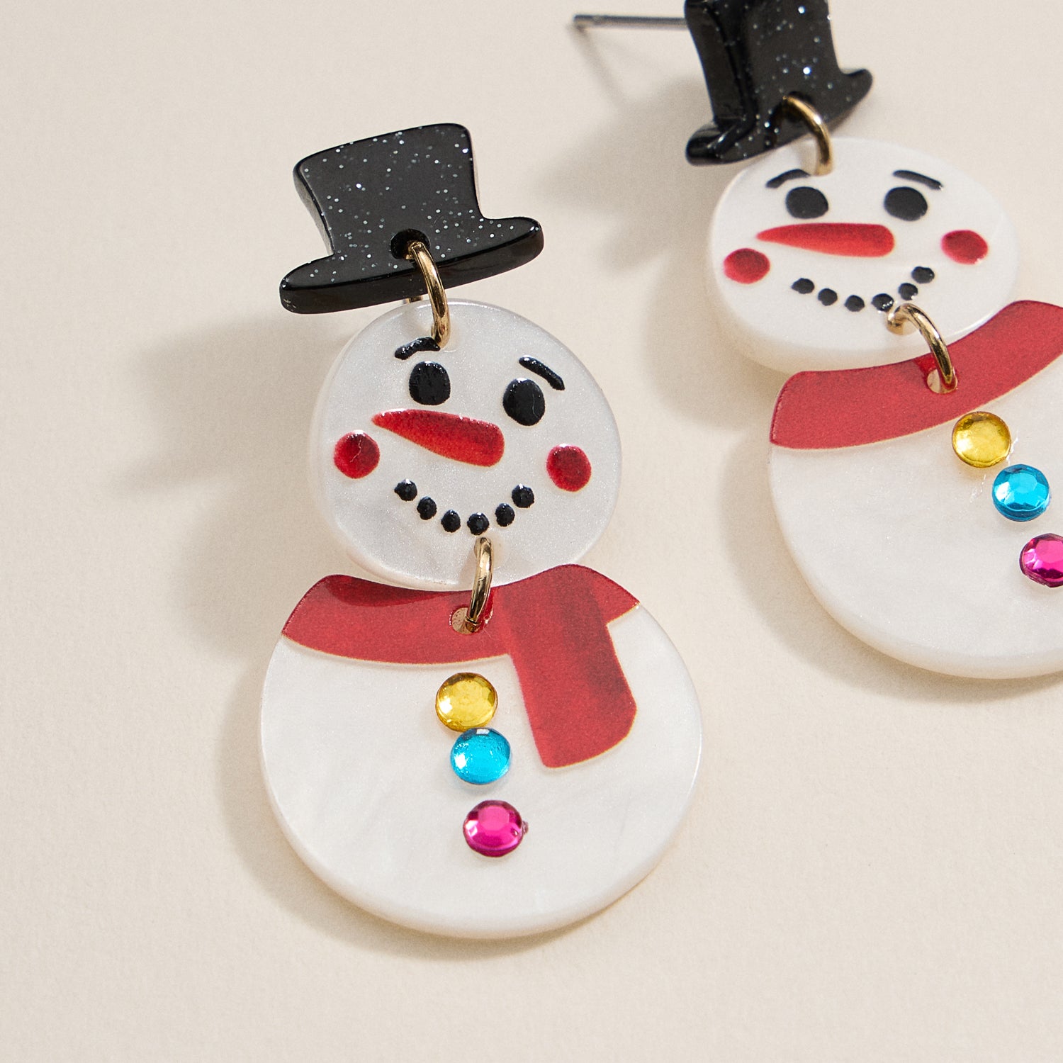 Snowman Acetate Dangle Earrings | Christmas Holiday Earrings