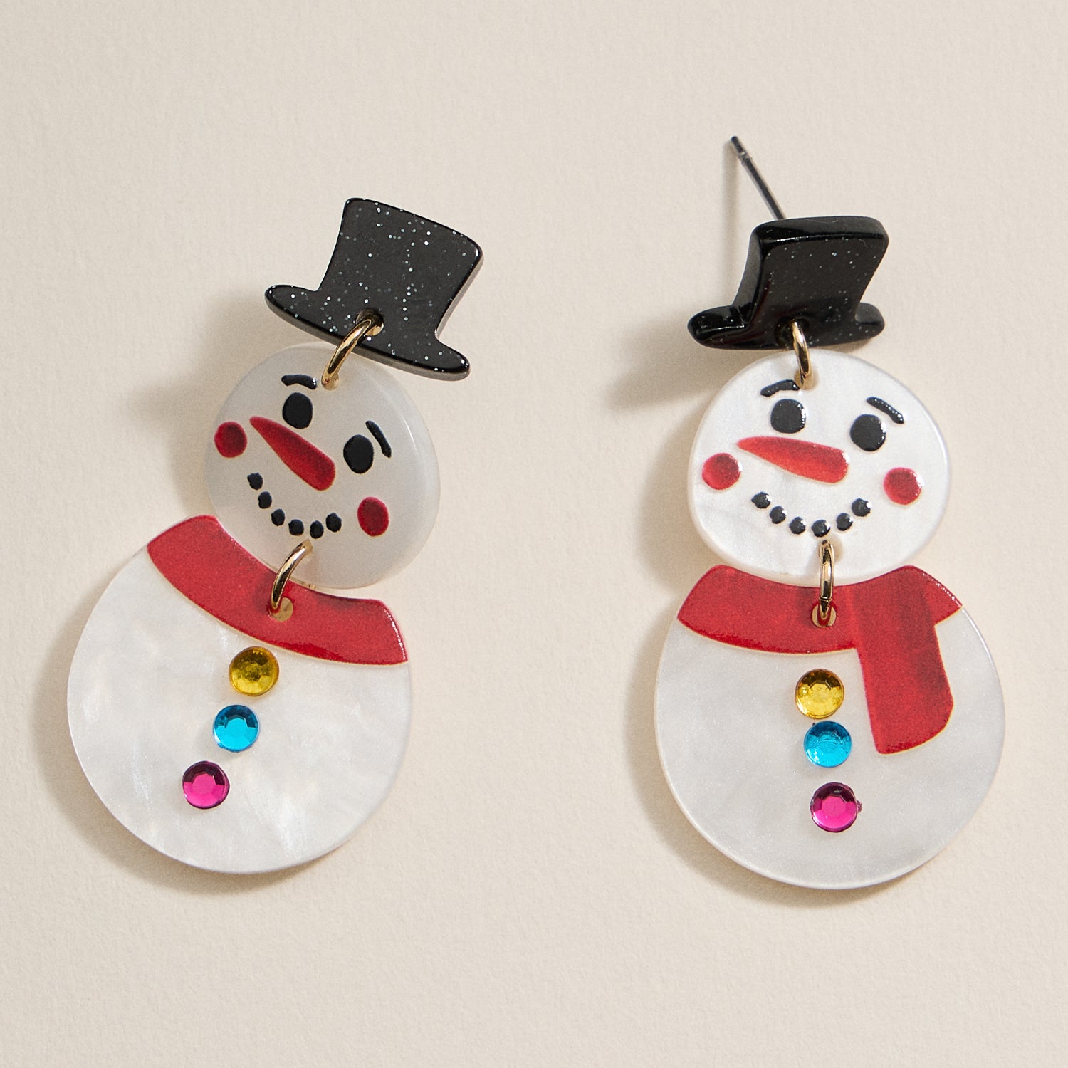 Snowman Acetate Dangle Earrings | Christmas Holiday Earrings