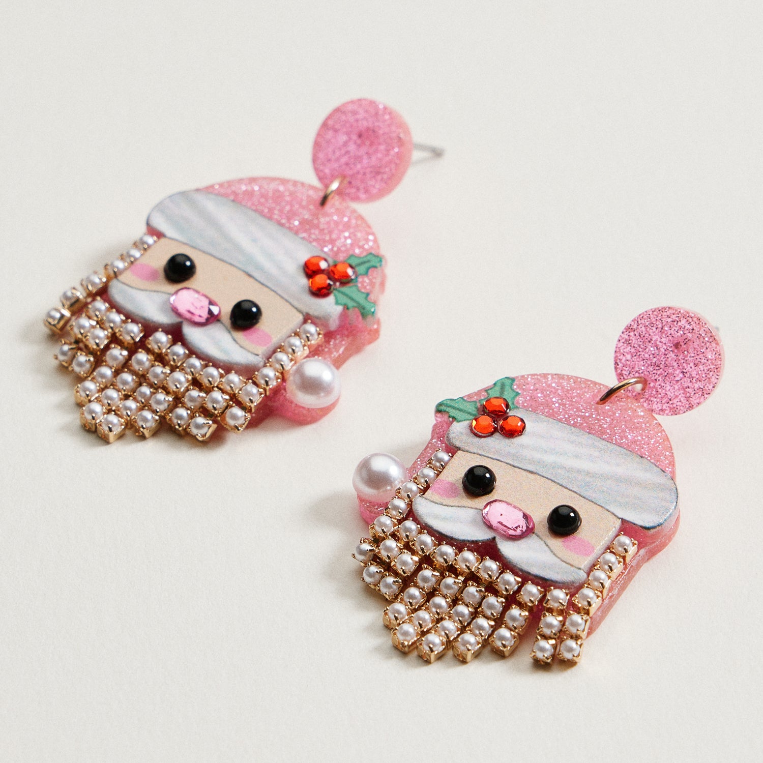 Pearl Bearded Santa Dangle Earrings | Holiday Earrings