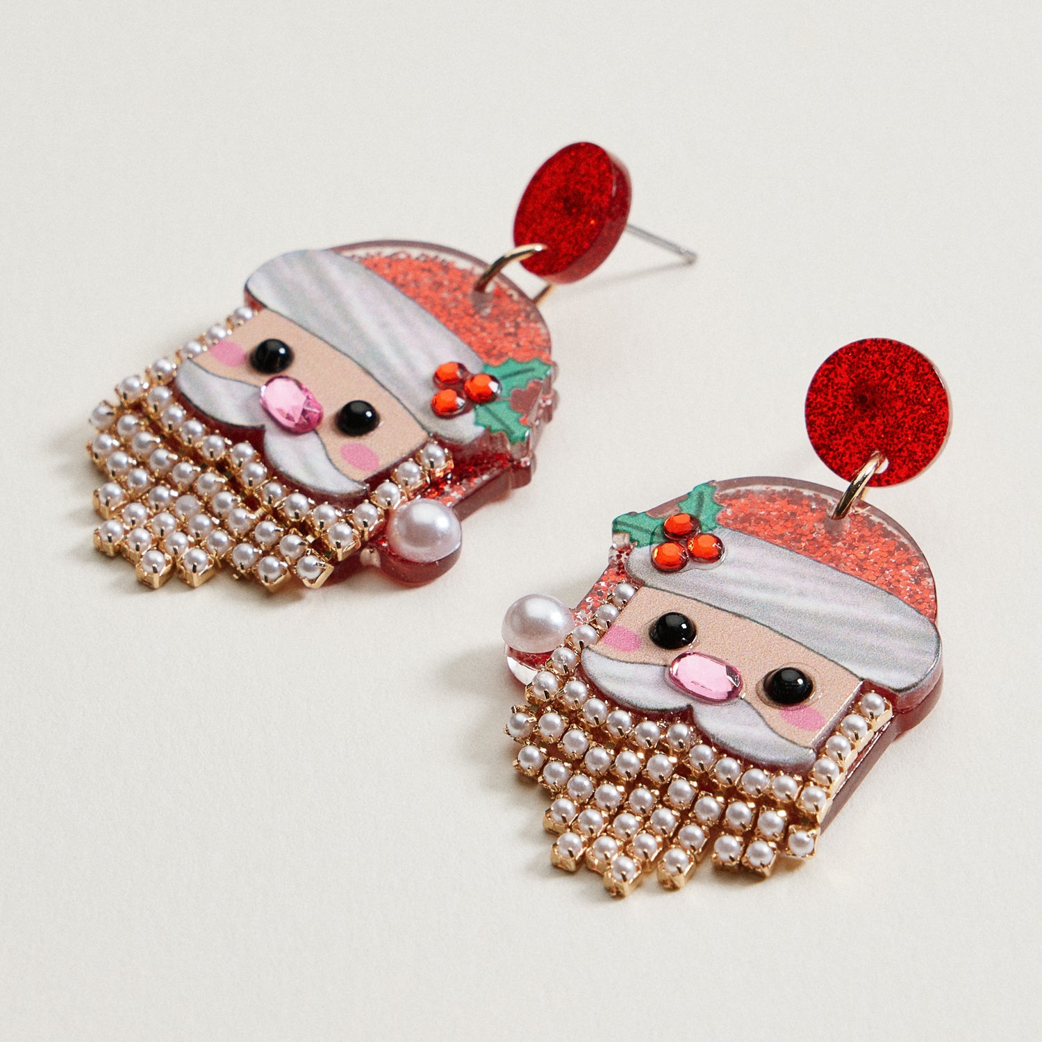 Pearl Bearded Santa Dangle Earrings | Holiday Earrings