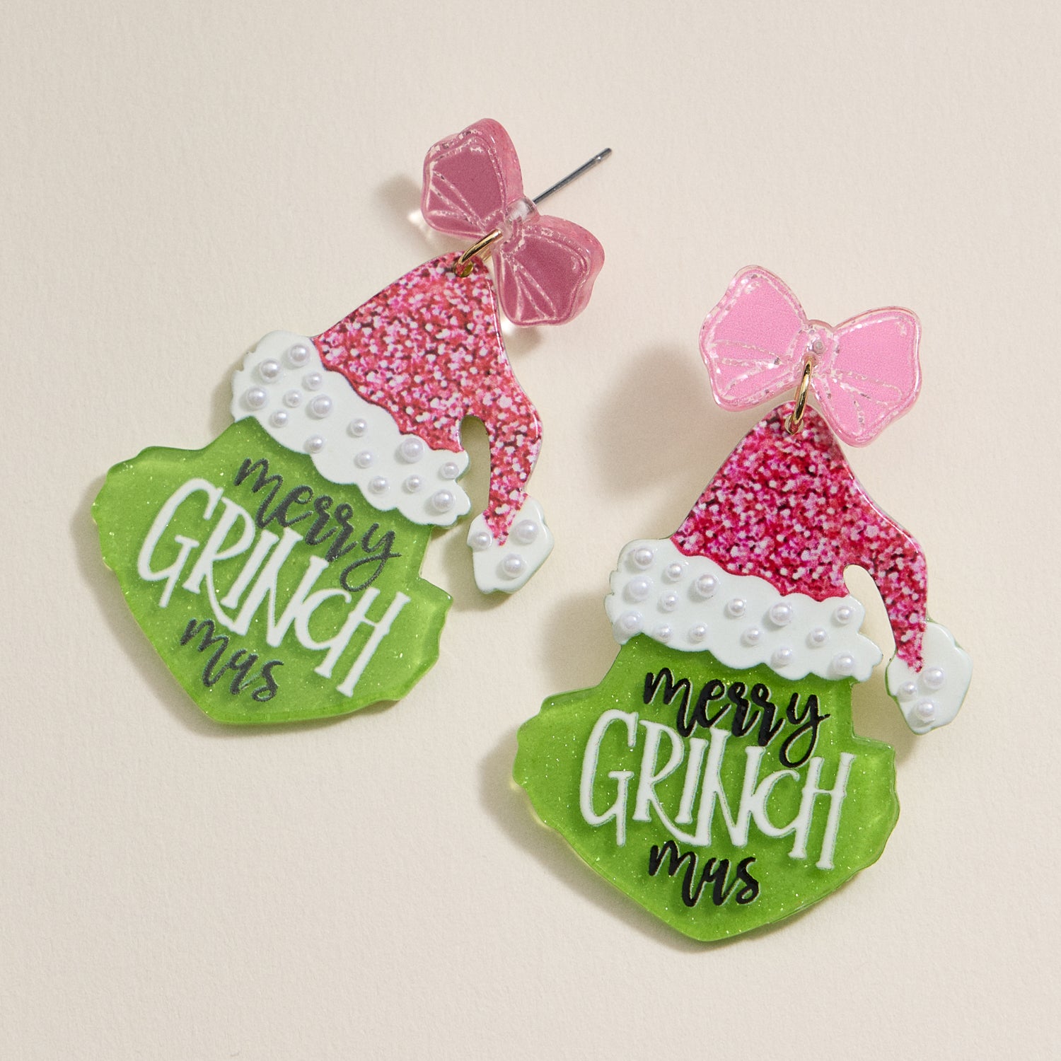 Playful Green Monster Acetate Holiday Drop Earrings - Frem