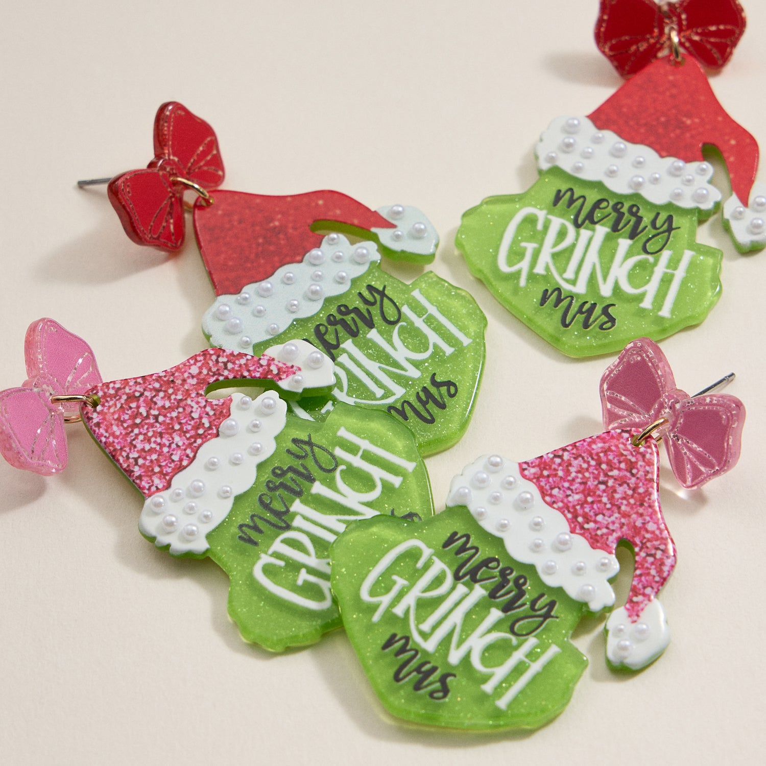 Playful Green Monster Acetate Holiday Drop Earrings - Frem