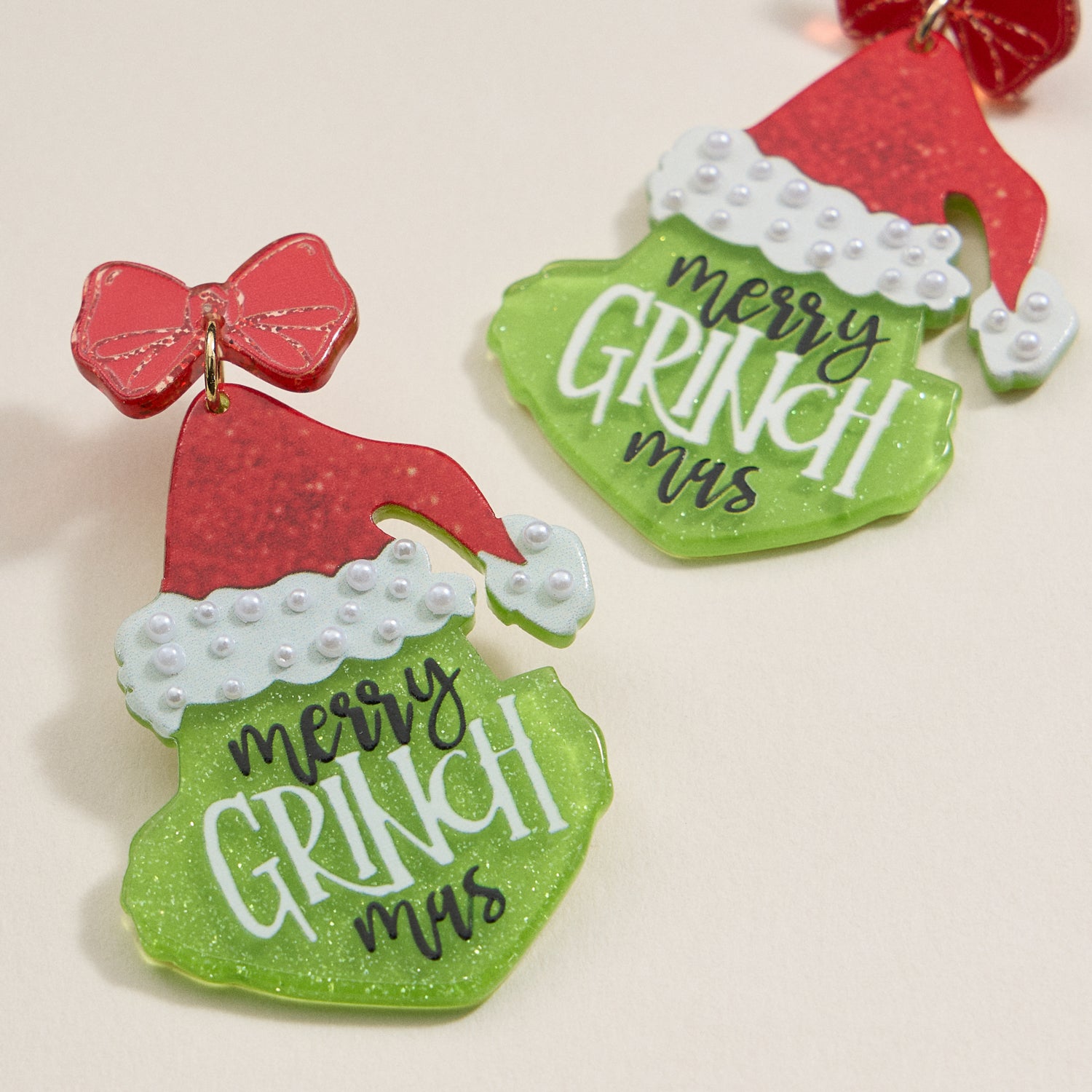 Playful Green Monster Acetate Holiday Drop Earrings - Frem