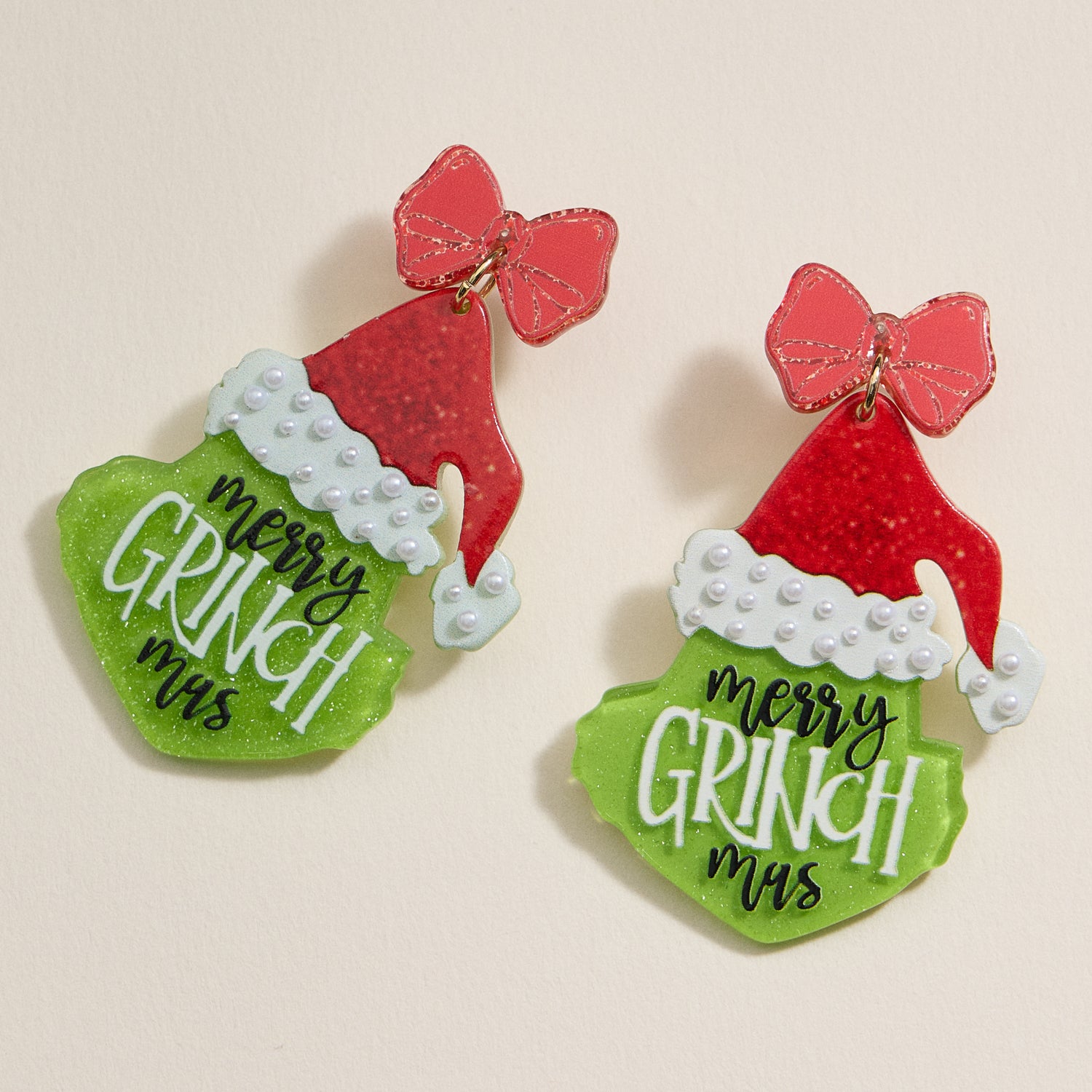 Playful Green Monster Acetate Holiday Drop Earrings - Frem