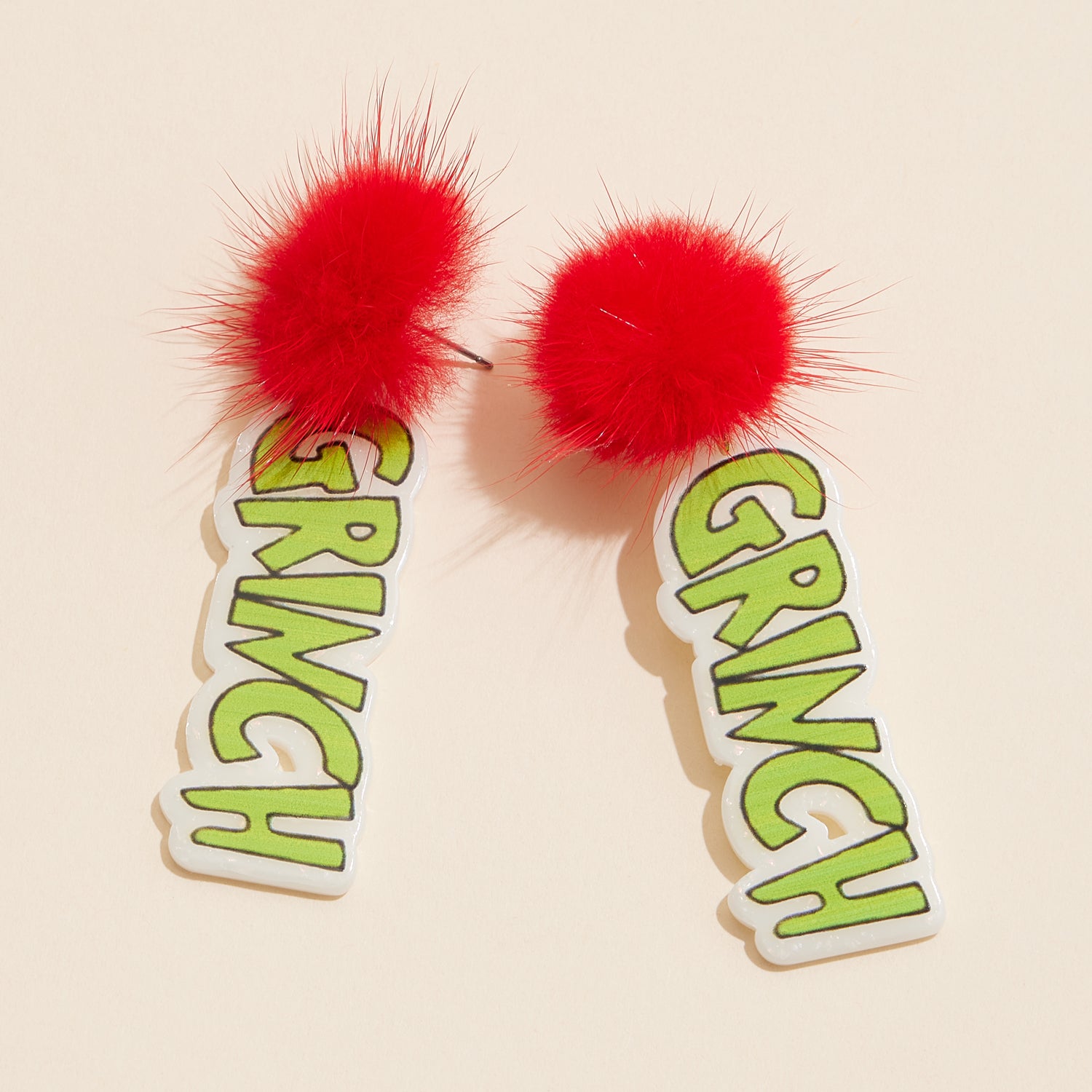 Playful Green Monster & Pom-Pom Holiday Drop Earrings