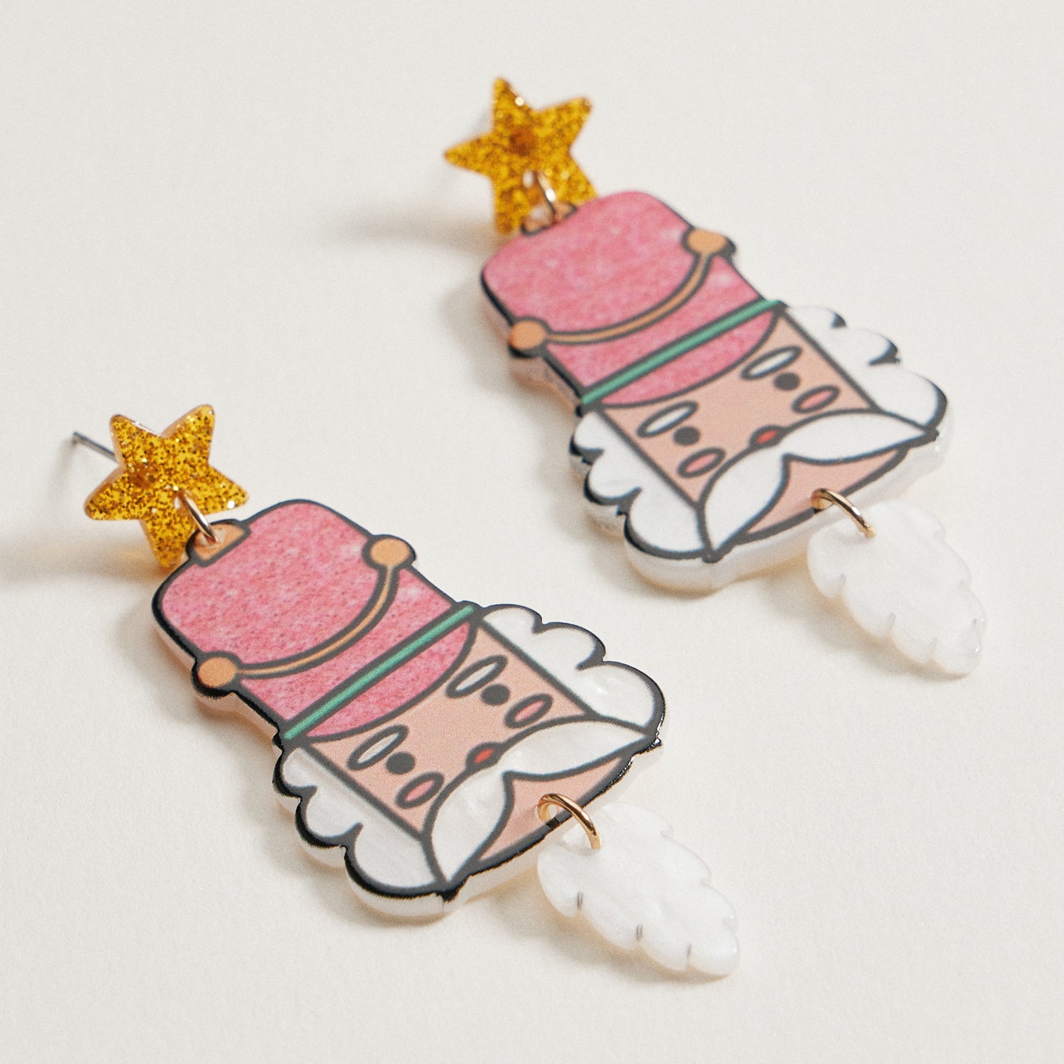 Pink Nutcracker Christmas Earrings | Star Top Holiday Dangles