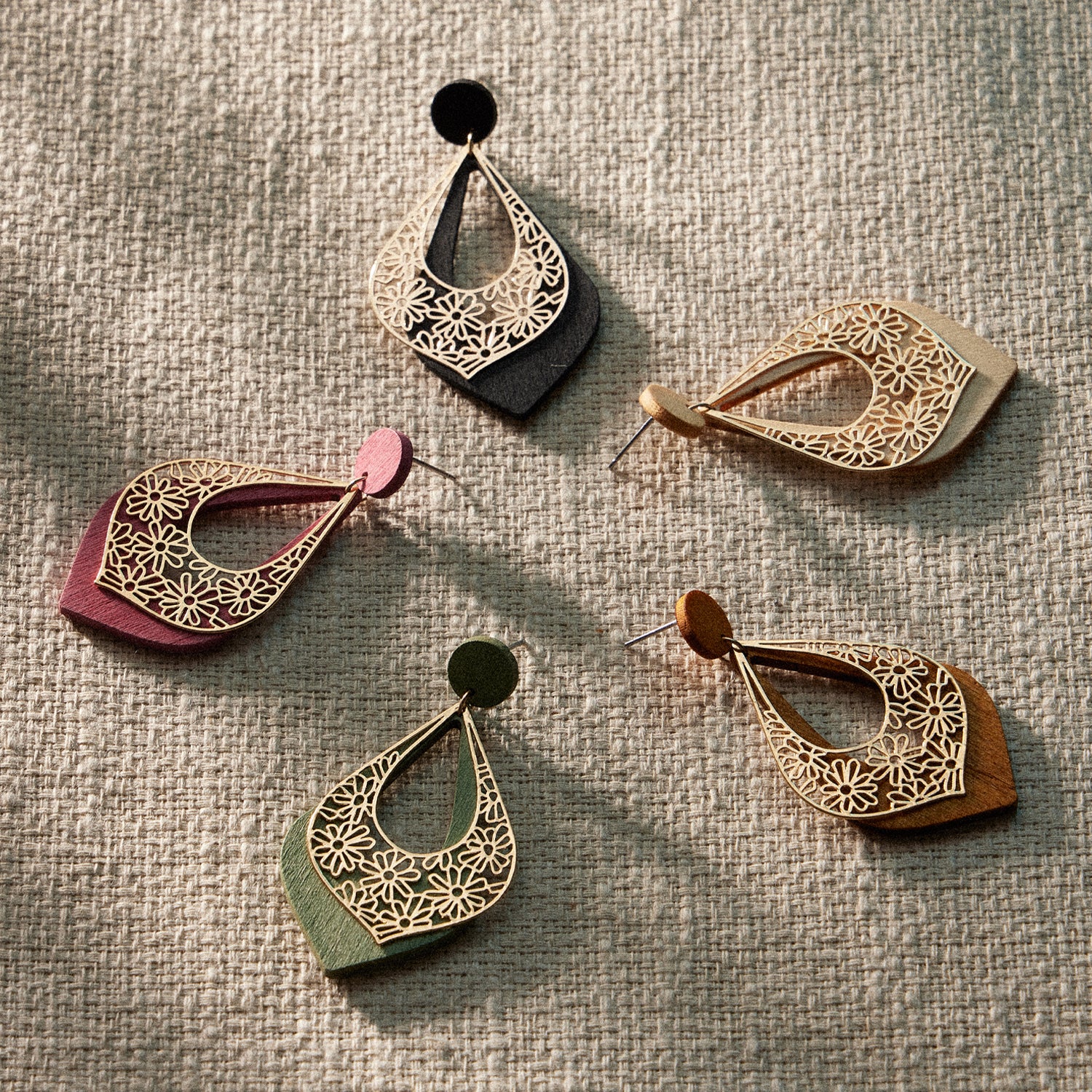 Refined Wooden Teardrop Earrings with Floral Cutout Design - Frem
