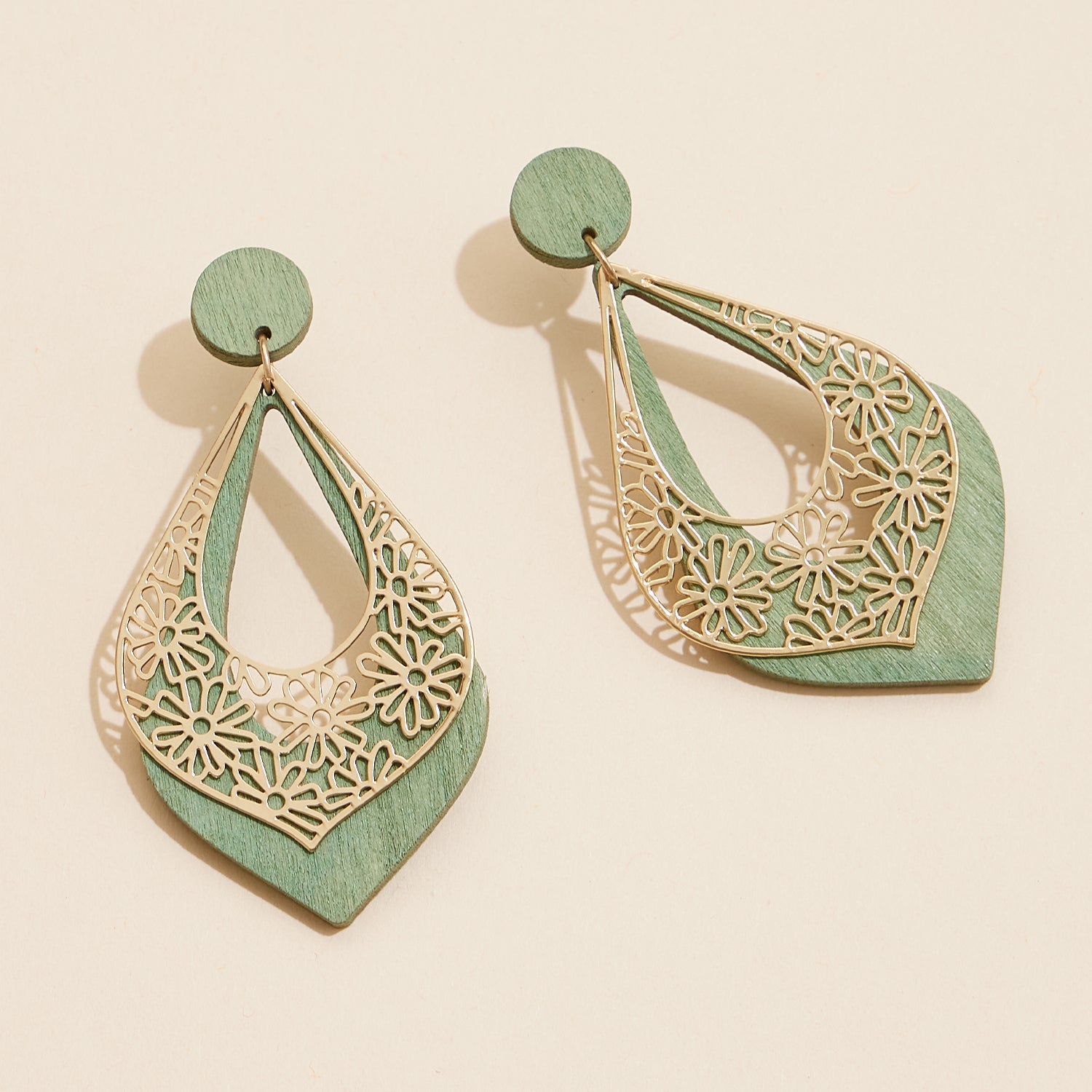 Refined Wooden Teardrop Earrings with Floral Cutout Design - Frem