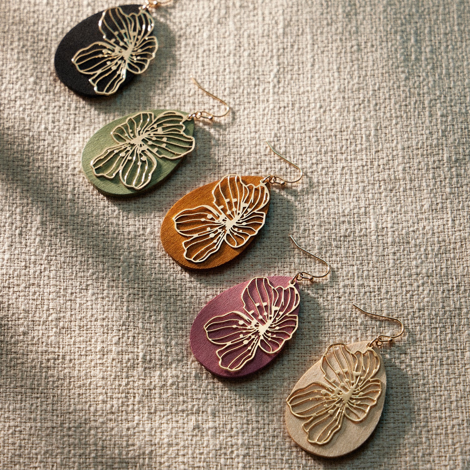 Elegant Wood and Metal Filigree Oval Dangling Earrings