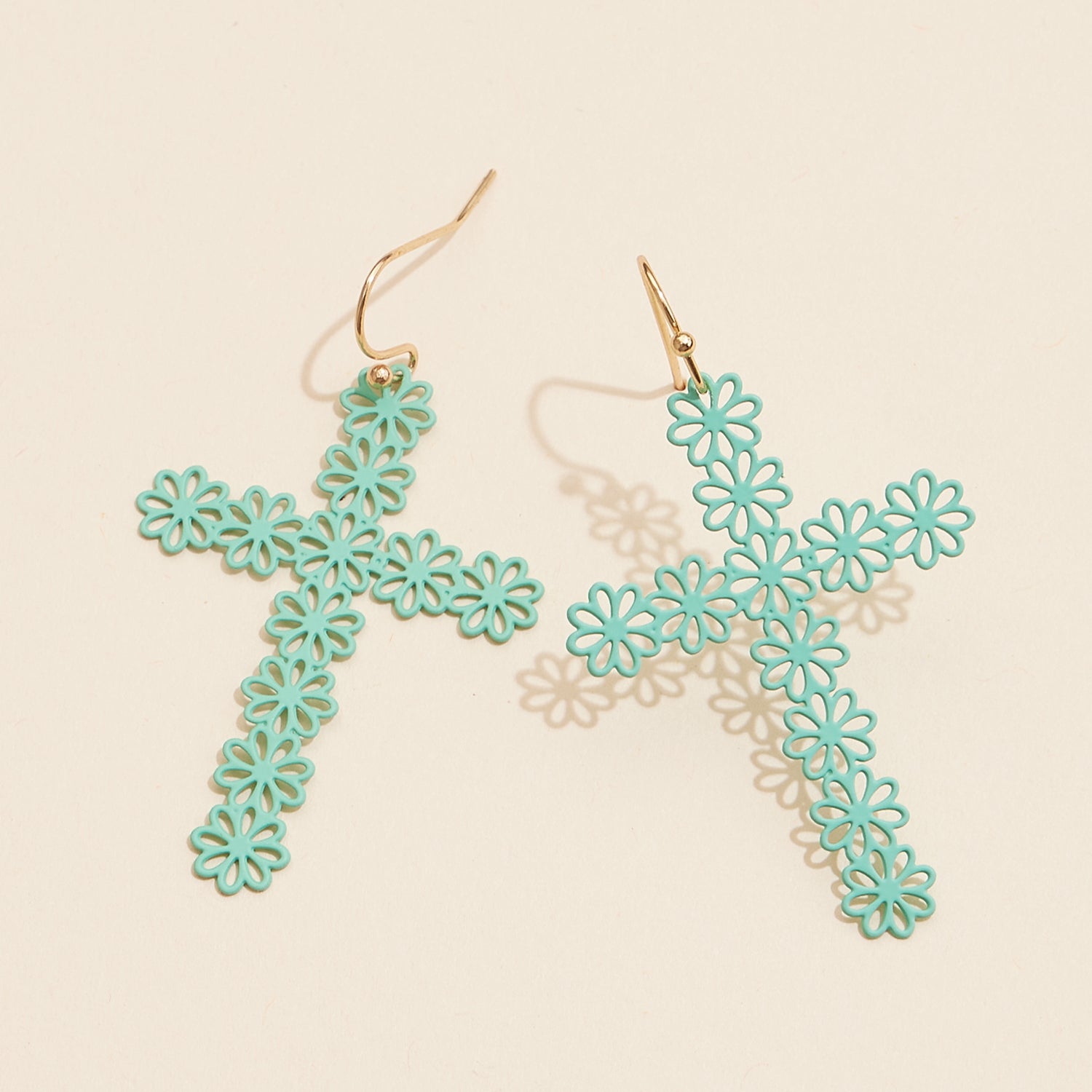 Simple Cross Filigree Metal Earrings - Frem