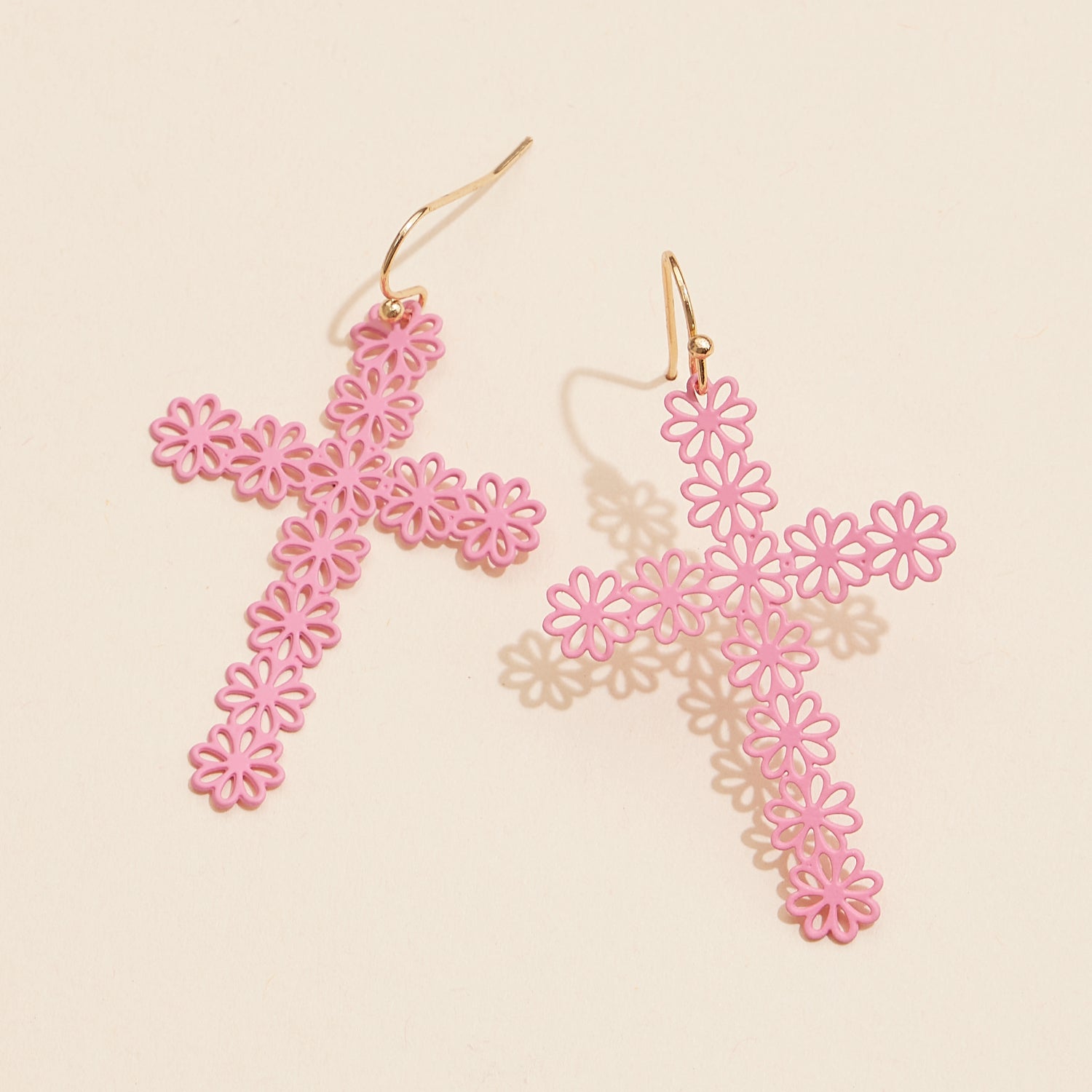 Simple Cross Filigree Metal Earrings - Frem