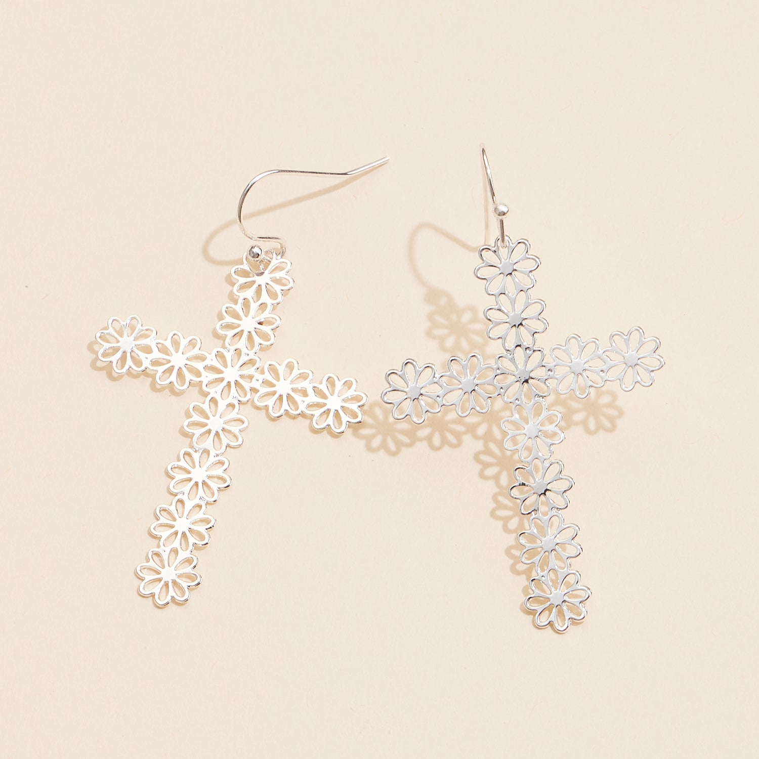 Simple Cross Filigree Metal Earrings - Frem