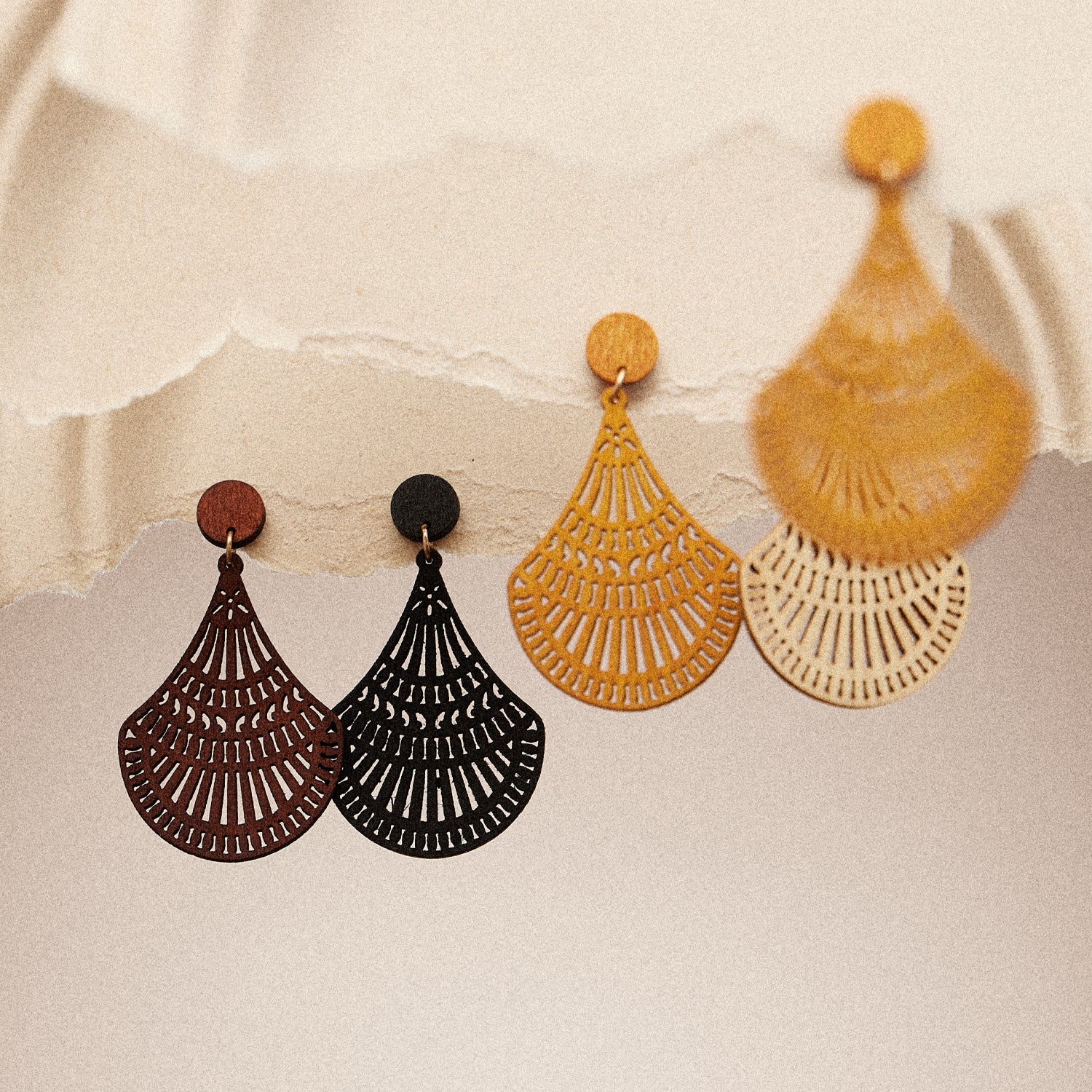 Boho Fan Drop Earrings | Lightweight Wood Statement Jewelry