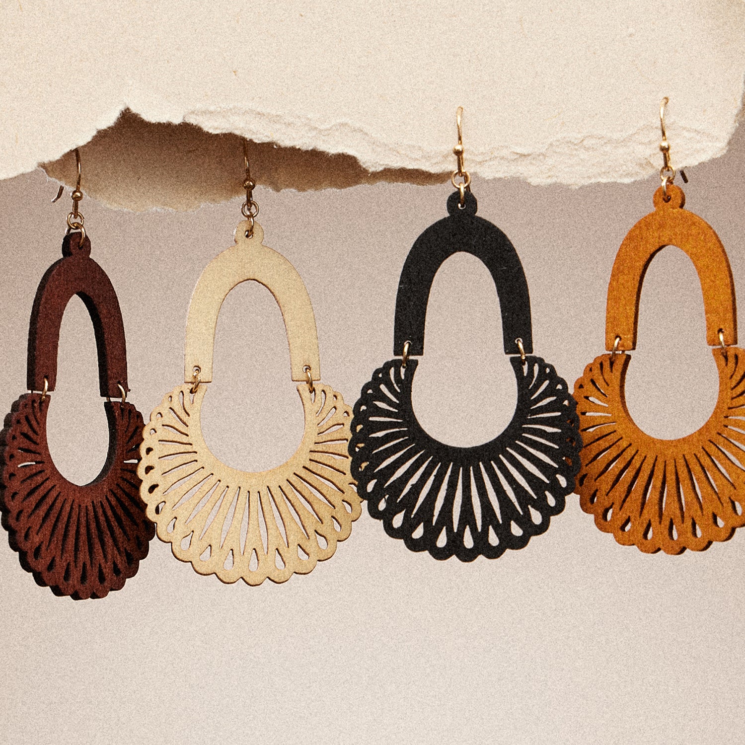 Modern Bold Fan-Shaped Earrings in Natural Tones - Frem