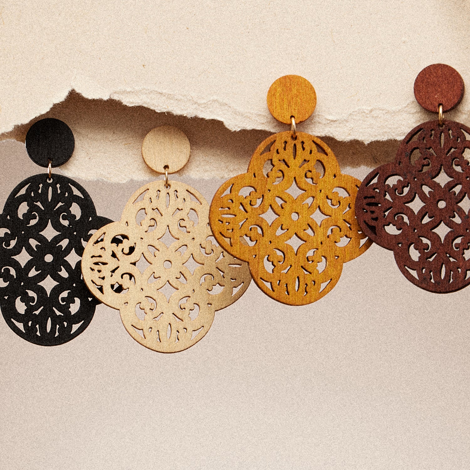 Elegant Ornate Filigree Earrings in Earthy Tones - Frem