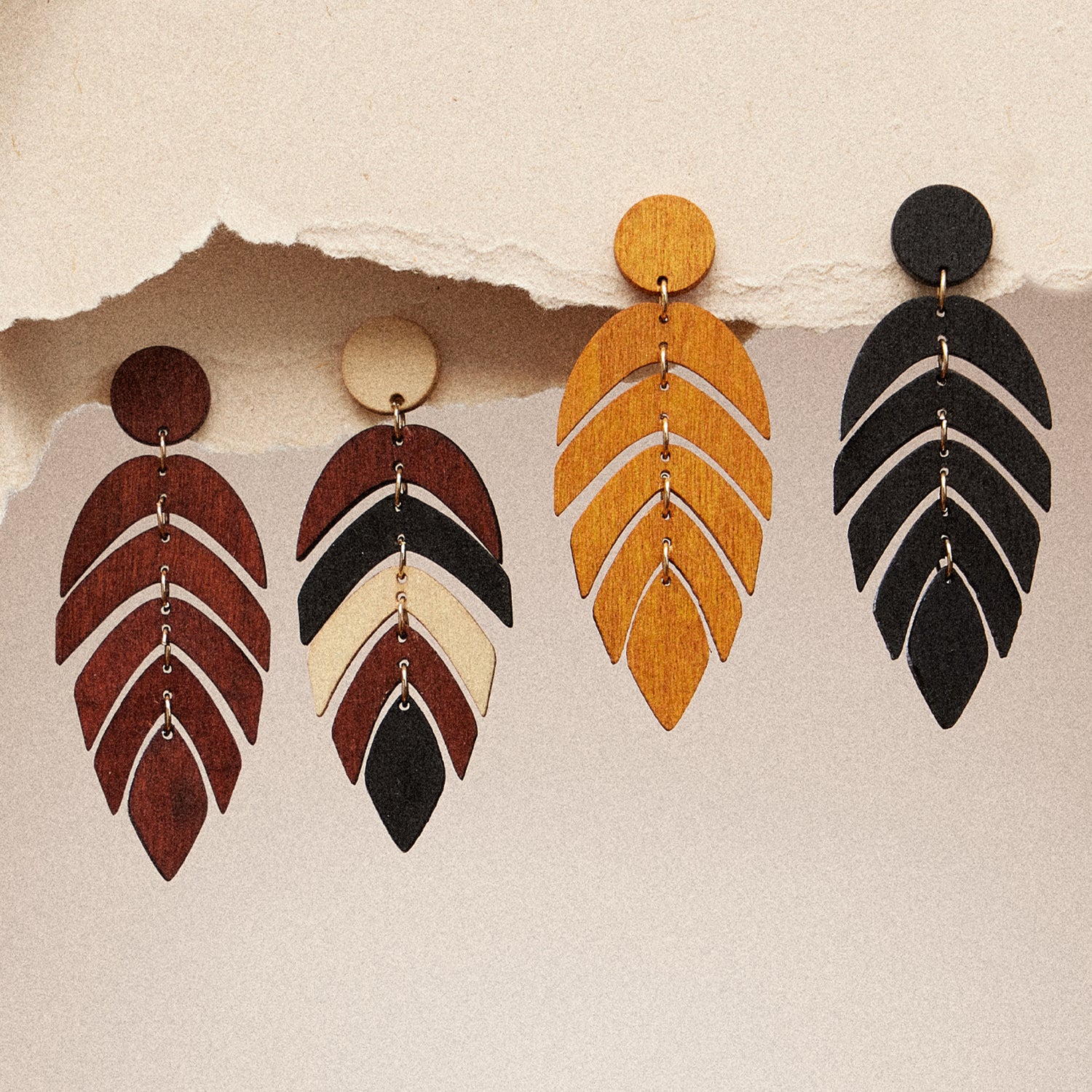 Nature-Inspired Layered Leaf | Earrings in Earthy Tones