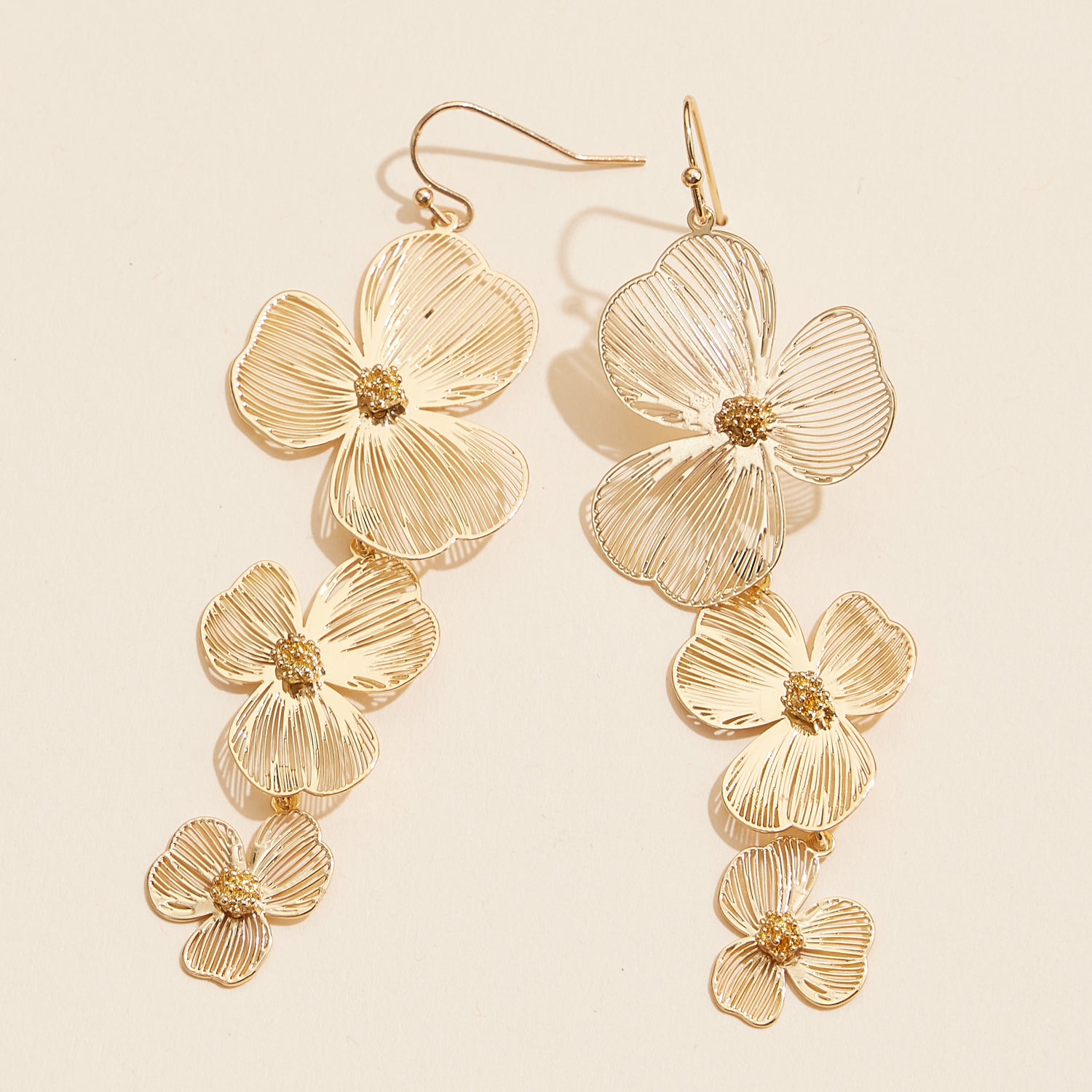 Graceful Floral Drop Earrings – Elegant Gold and Silver Flower Design