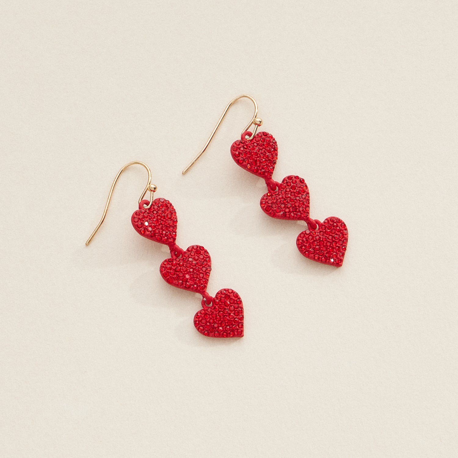 Triple Heart Drop Earrings with Sparkling Crystals in Vibrant Colors