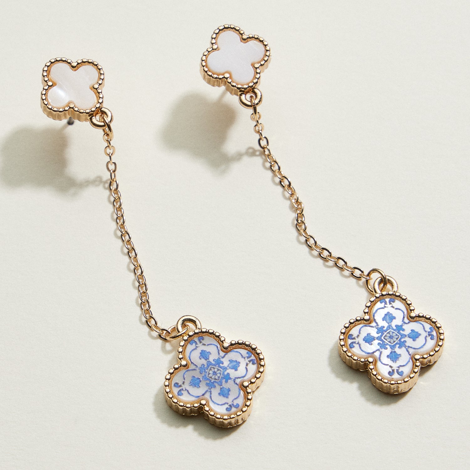 Pearl Floral Quatrefoil Drop Earrings | Porcelain-Inspired Jewelry
