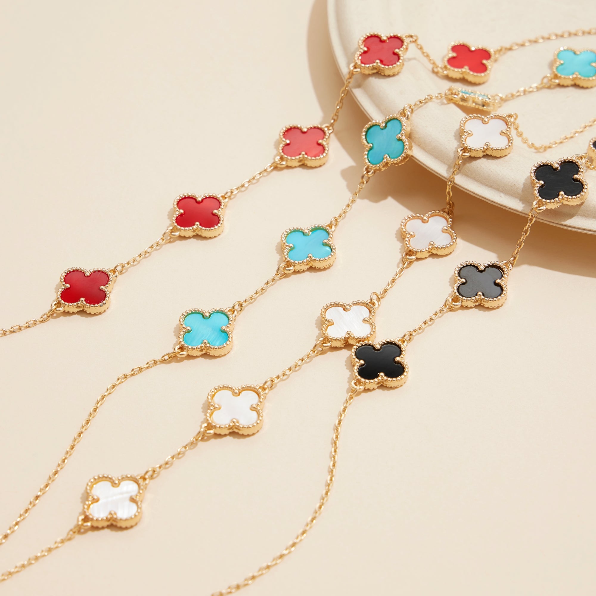 Shell Inlay Charm Necklace with Gold Chain
