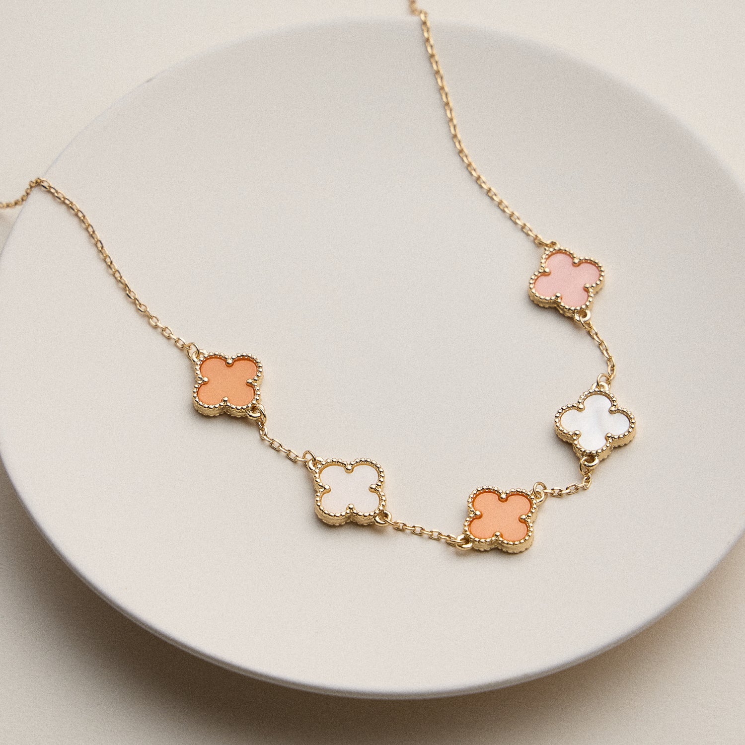 Shell Inlay Charm Necklace with Gold Chain