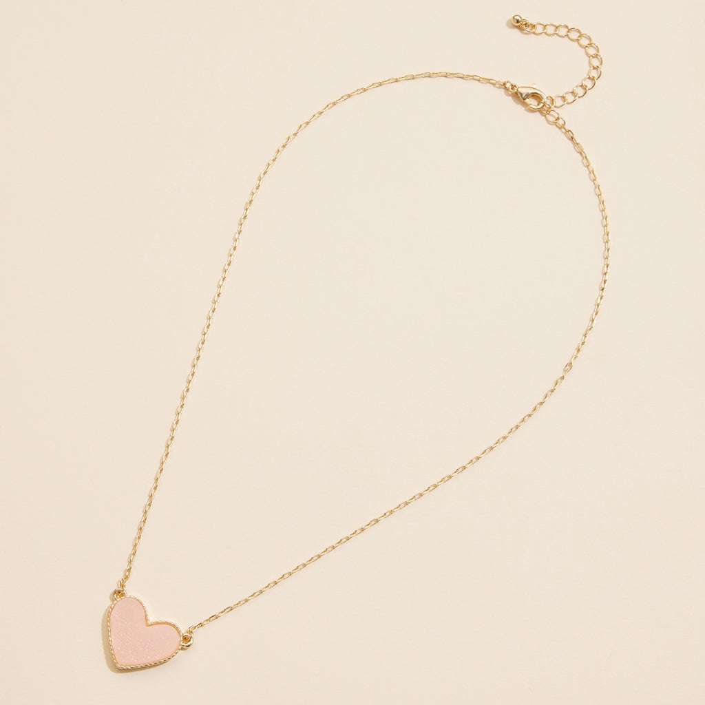 Short Necklace with Heart-Shaped Druzy Stone Charm