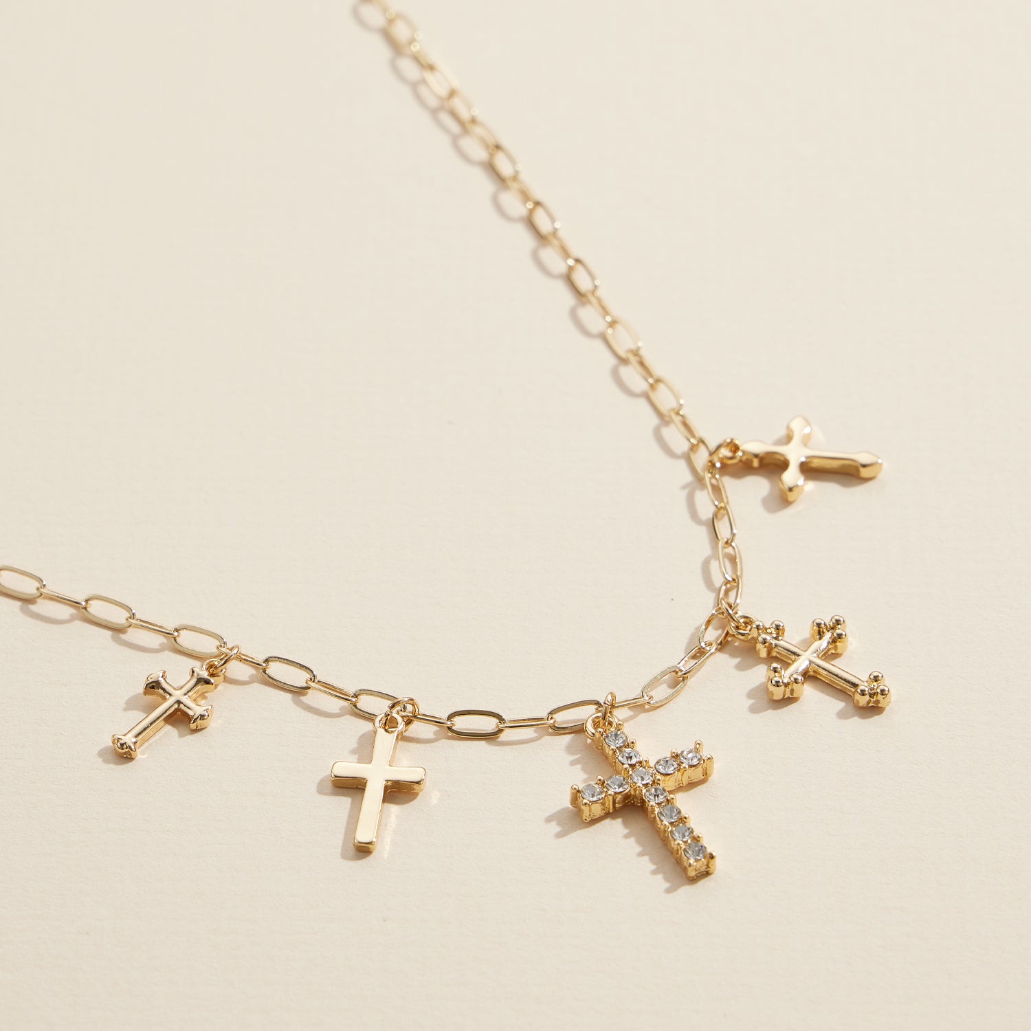 Crystal-Accented Cross Charm Necklace