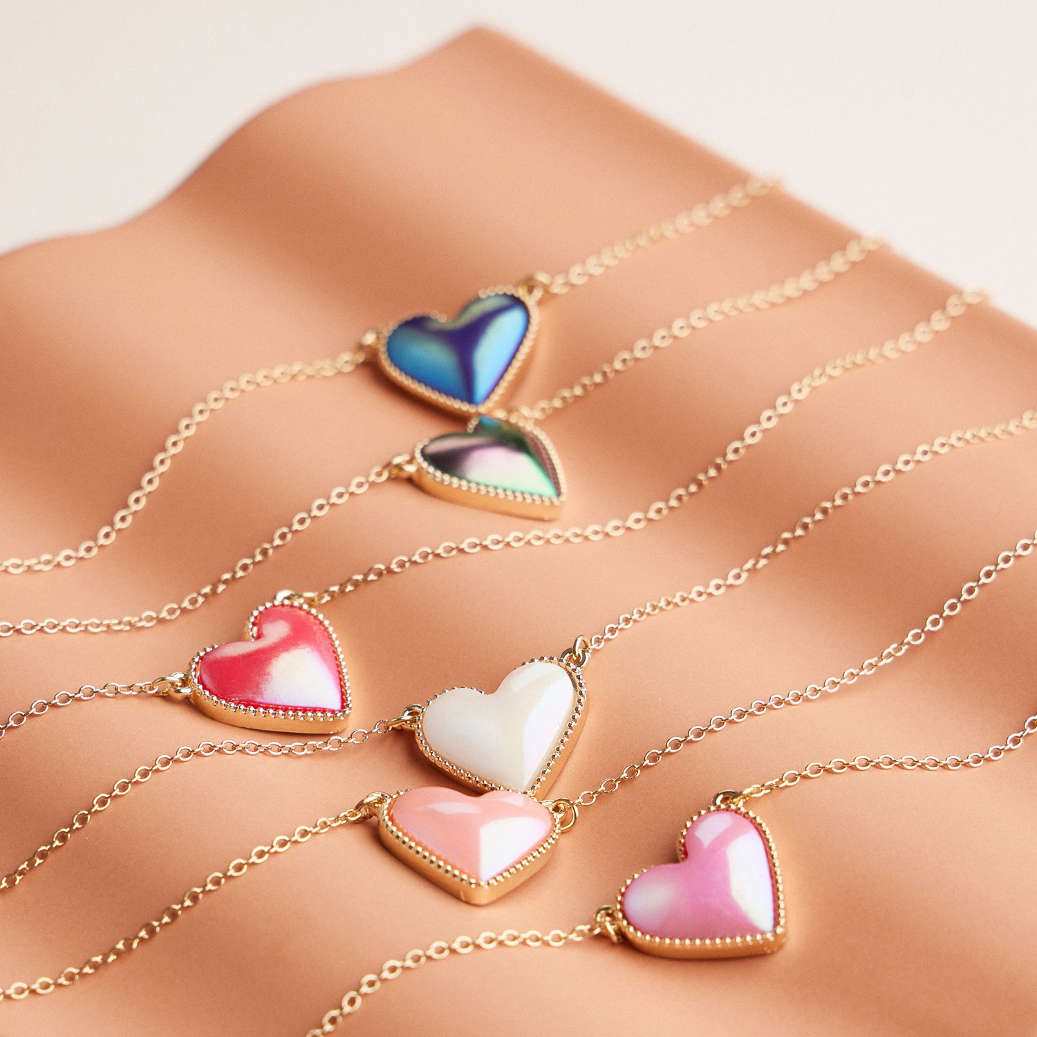 Heart Shaped Enamel Pendant Necklaces in Gold Chain Jewelry